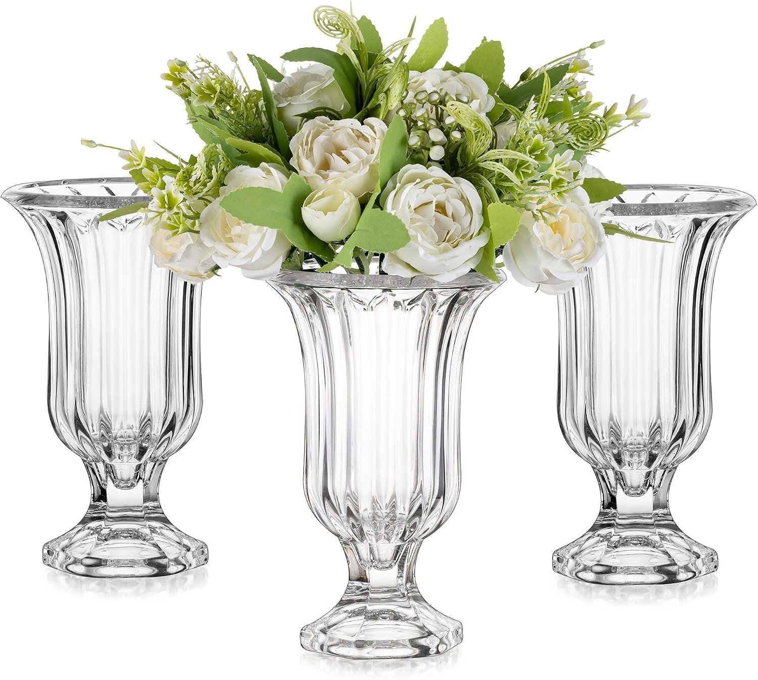 Glasseam 7.5In Tall Glass Vases for Centerpieces, Pedestal Vase for Flowers