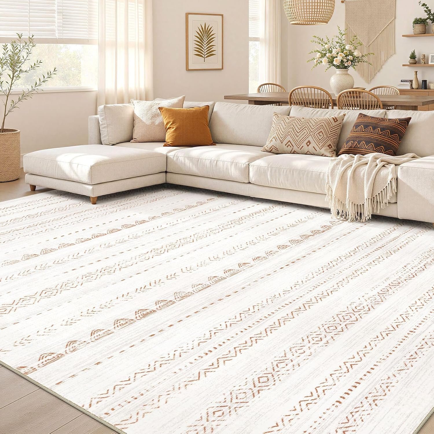 Nakagishi Boho 5×7 Area Rug Living Room Rugs Machine Washable Beige/Brown