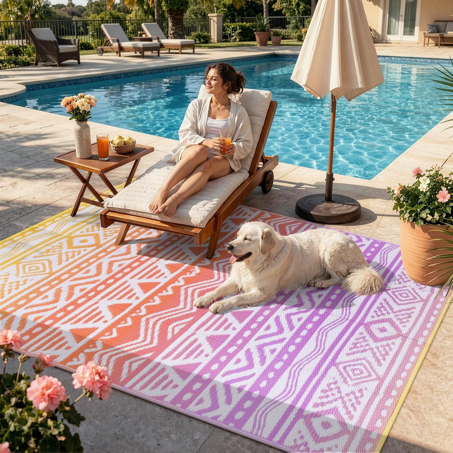 Lahome Outdoor Rug Waterproof, 5x8ft Outdoor Plastic Straw Rug for Camping