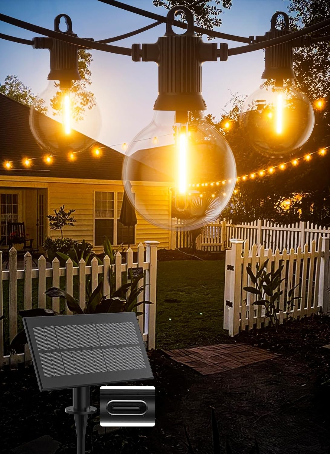Zuske Solar Outdoor String Lights, 50FT G40 IP65 Waterproof Patio Lights