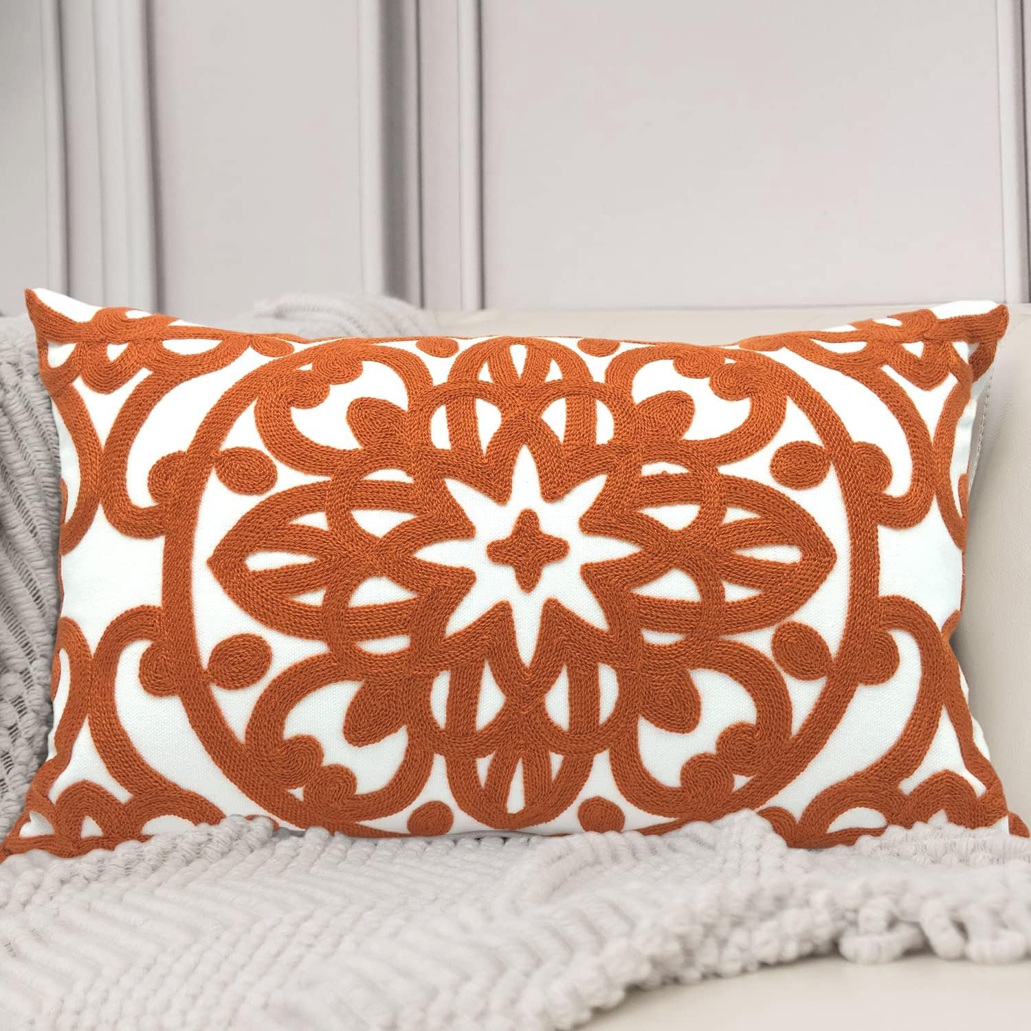Alysheer Embroidered Lumbar Throw Pillow Cover 12″x 20″, 1pc Burnt Orange