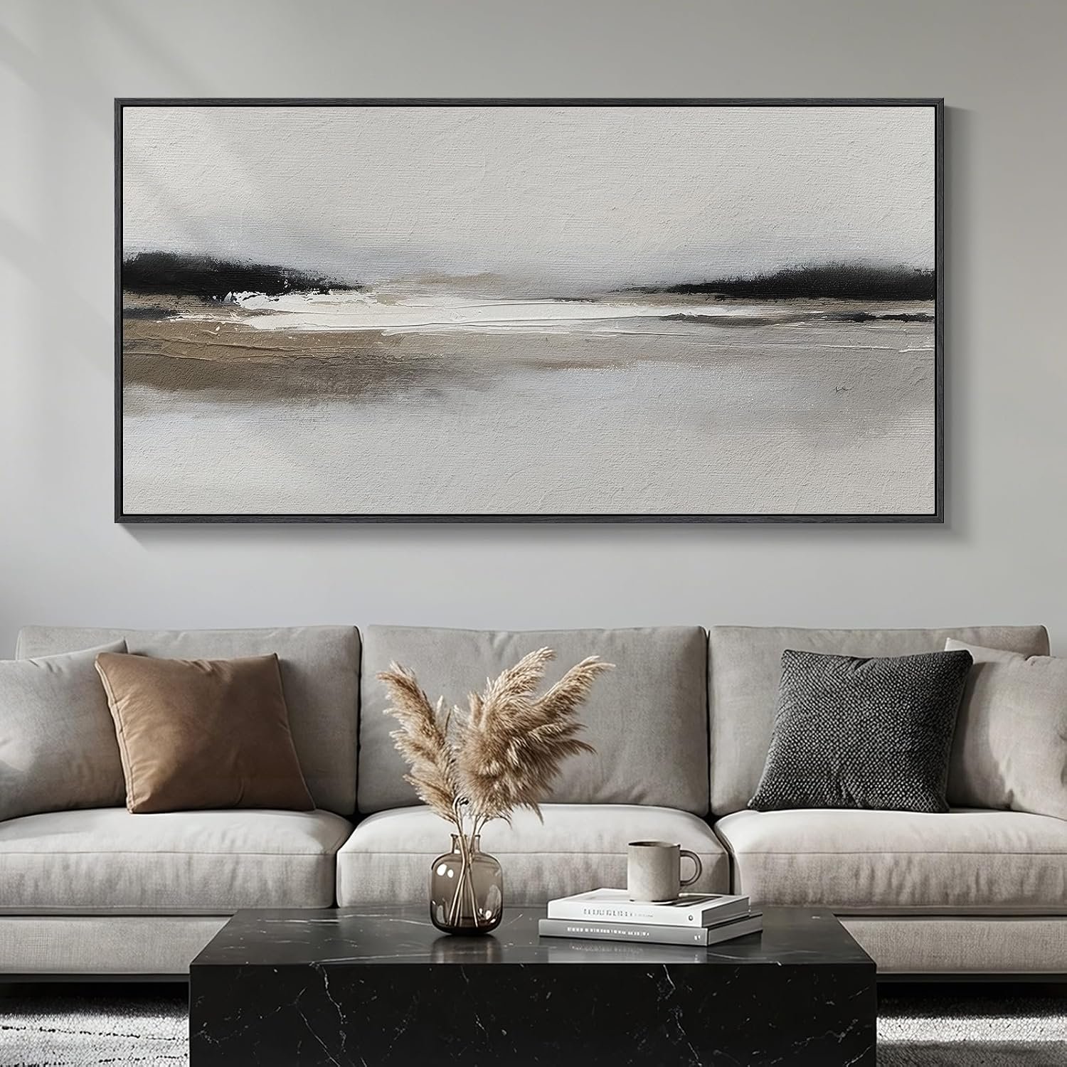Large Framed Black and White Abstract Wall Art for Living Room, 30×60 In