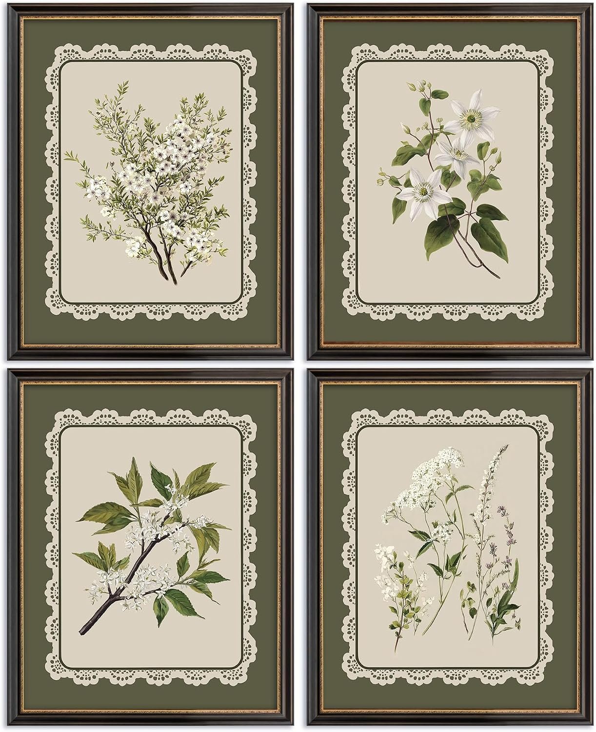 Wagoba Rustic Green Floral Botanical Wall Art 8×10 Set of 4 Unframed