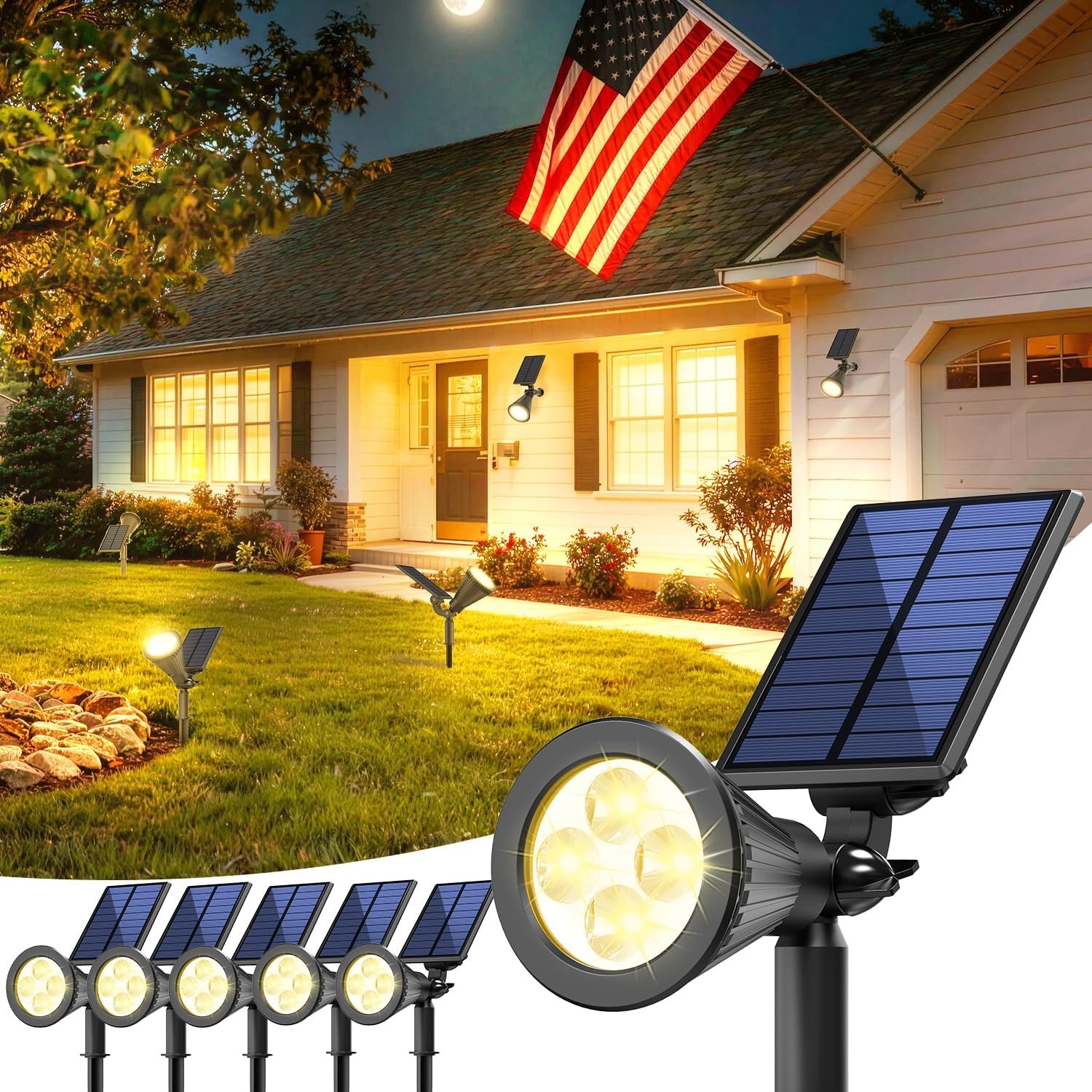 JEJOT 6 Pack Solar Spot Lights Outdoor Waterproof with Focus Beam