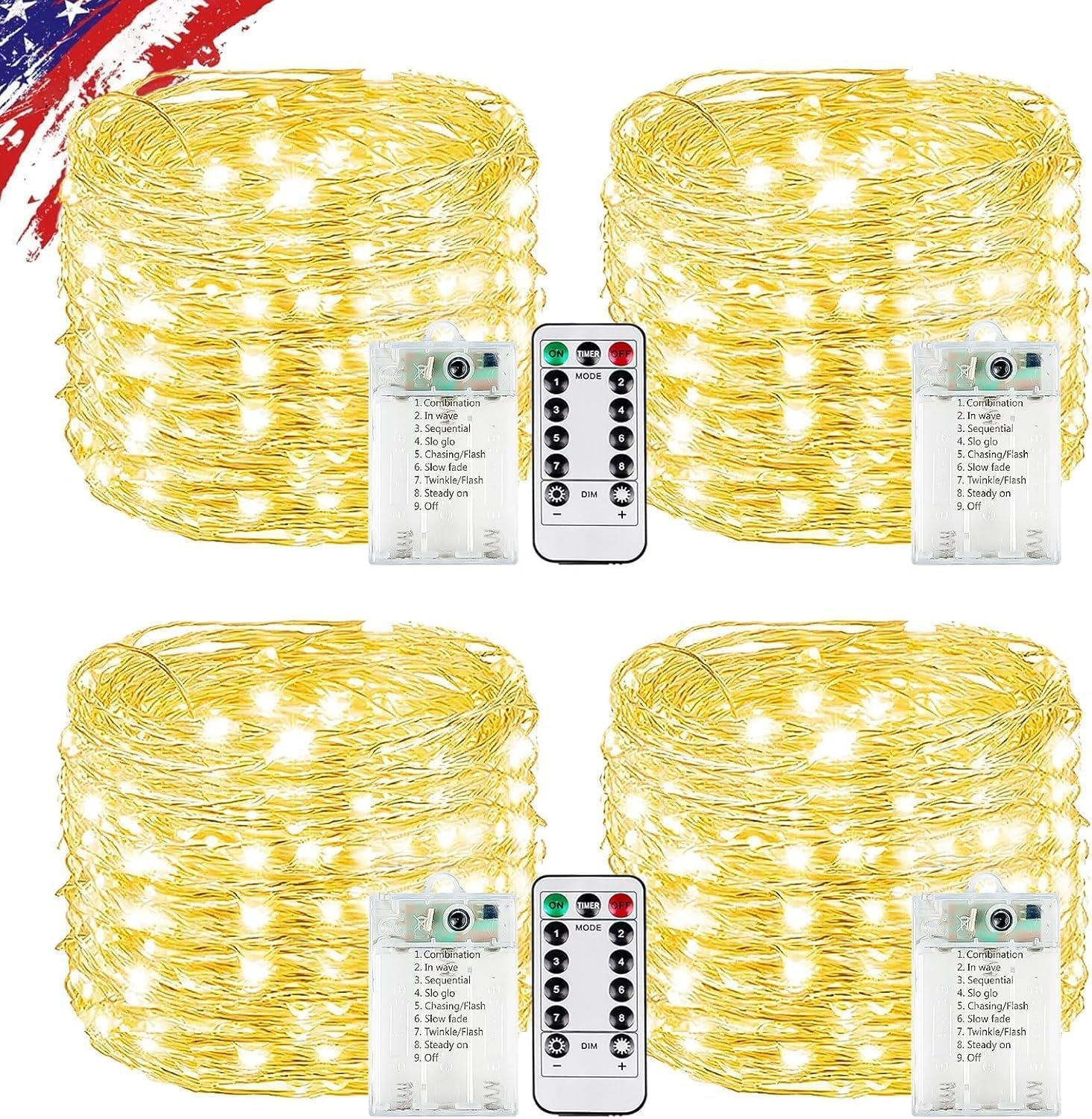 KAQ Fairy Lights Battery Operated with Remote, 4Pack 80FT 240LED Warm White