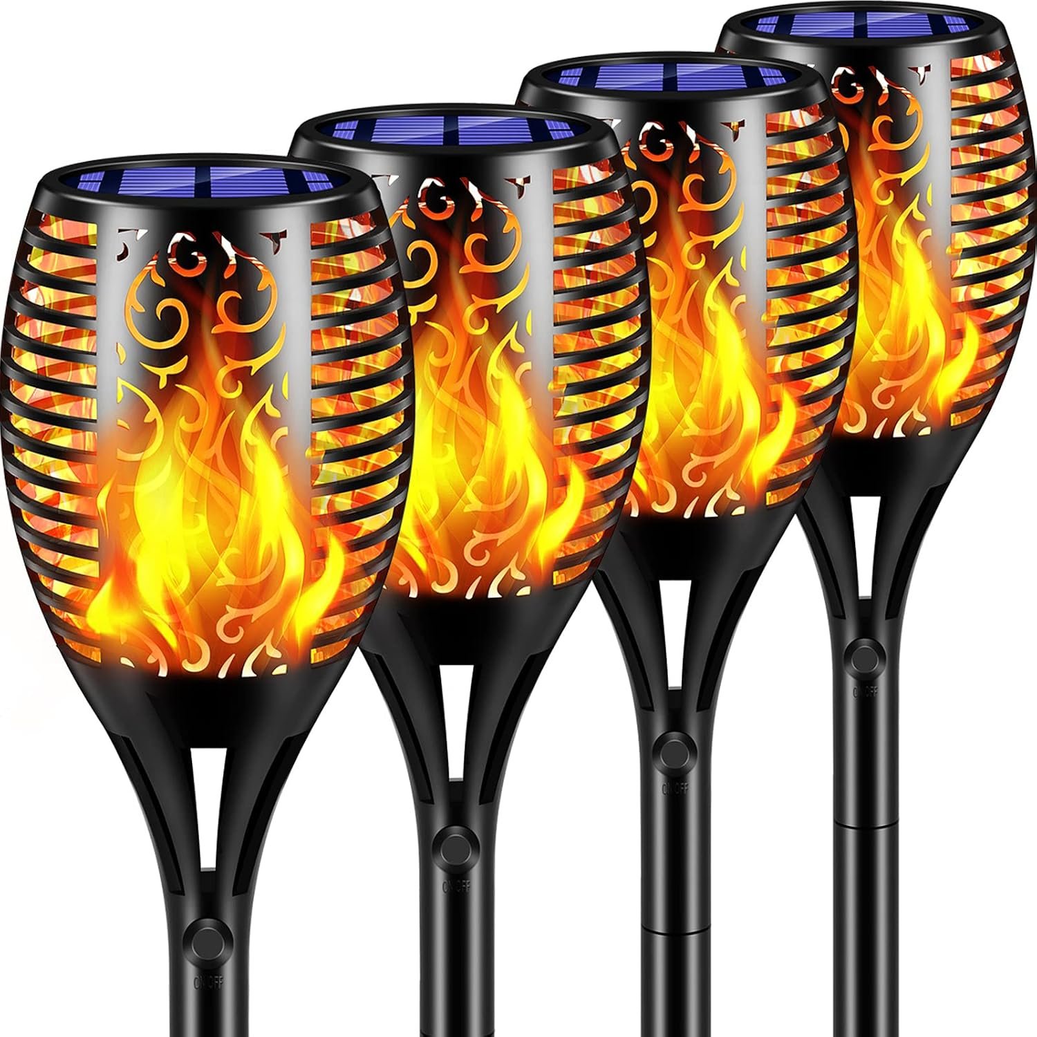 TomCare Flickering Flame Solar Torch Lights Outdoor, 43″ Tall, 4 Pack