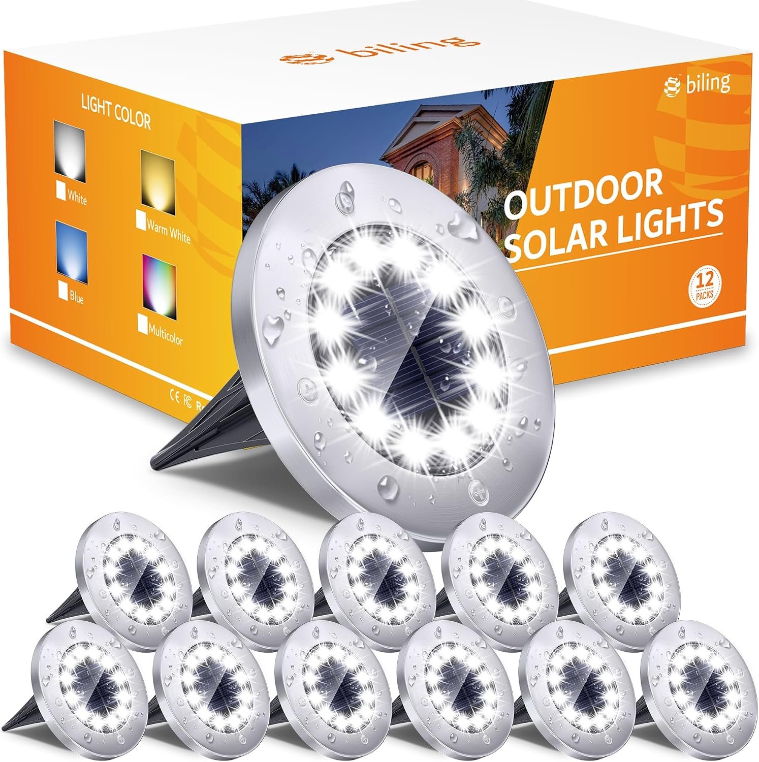Biling Solar Ground Lights Outdoor Bright Waterproof 12 Pack White