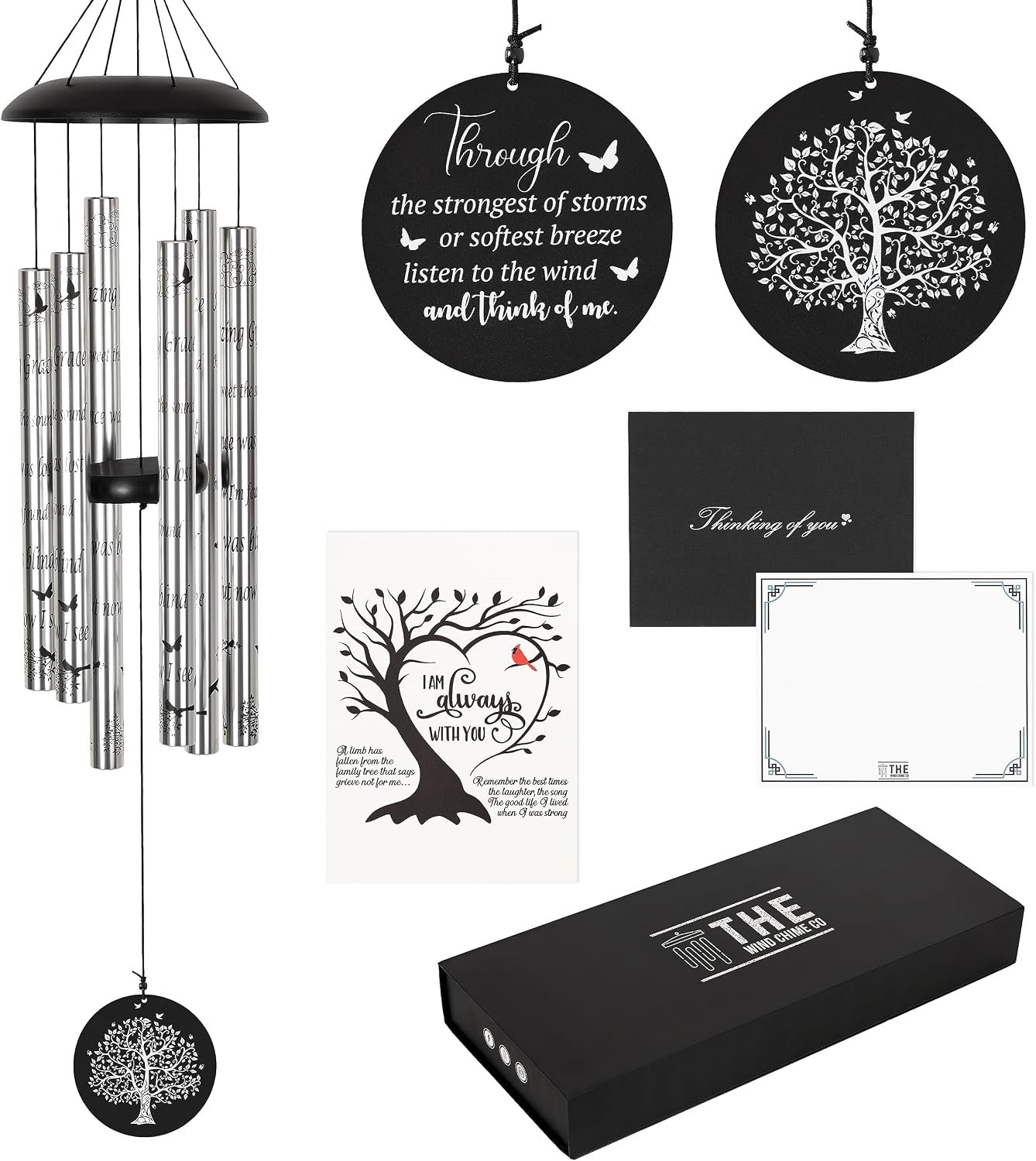 The Wind Chime CO Deep Tone Sympathy Wind Chime with 6 Andonized Aluminum Tubes Tuned Soothing Melody, Memorial Wind Chimes for Outside Decoration (Patio, Graden, Yard) 40″