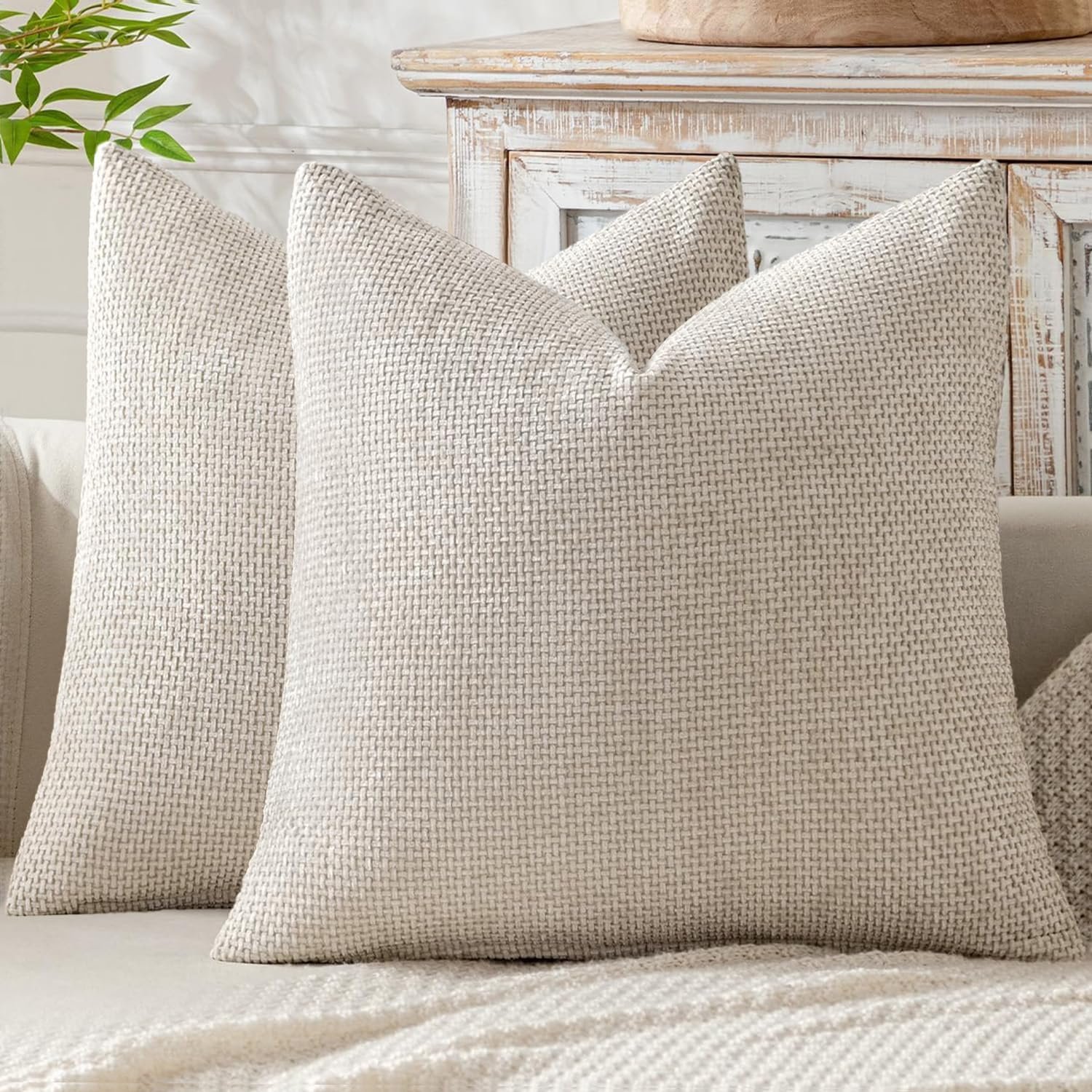 MIULEE Decorative Couch Throw Pillow Covers 20×20 Inch Neutral Beige 2 Pack