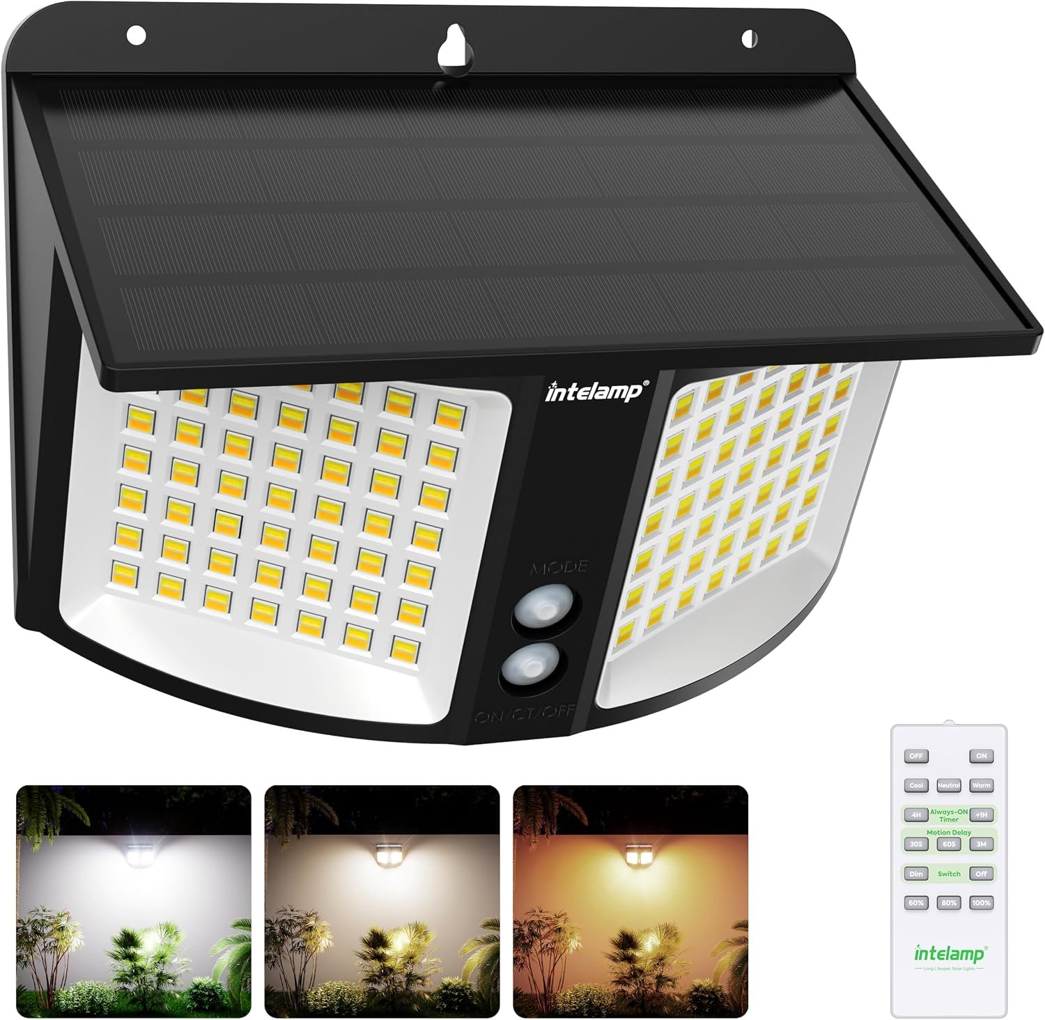 intelamp Solar Motion Sensor Light Outdoor Security Flood Light Waterproof