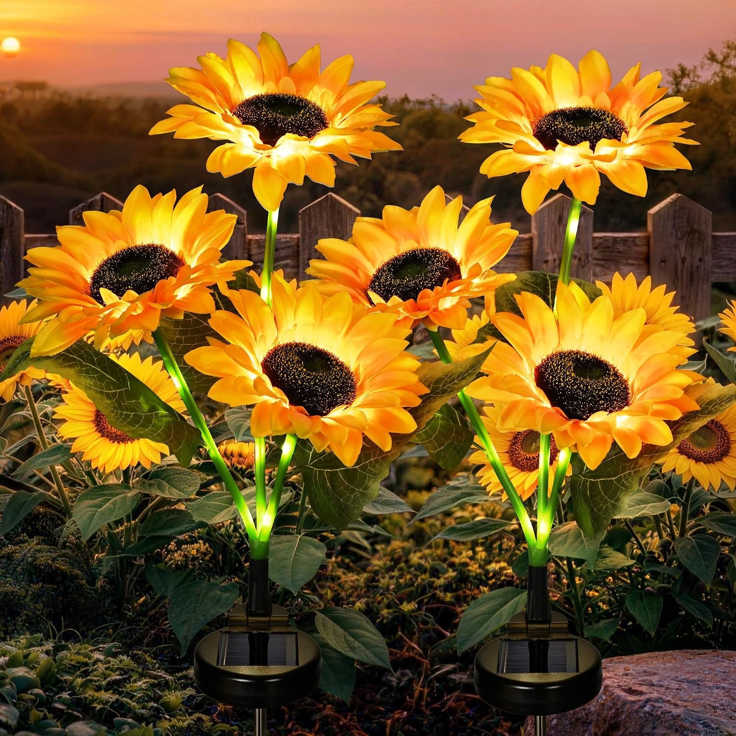 GIGALUMI Solar Sunflower Decor, 2 Pack LED Sunflower Gifts for Women
