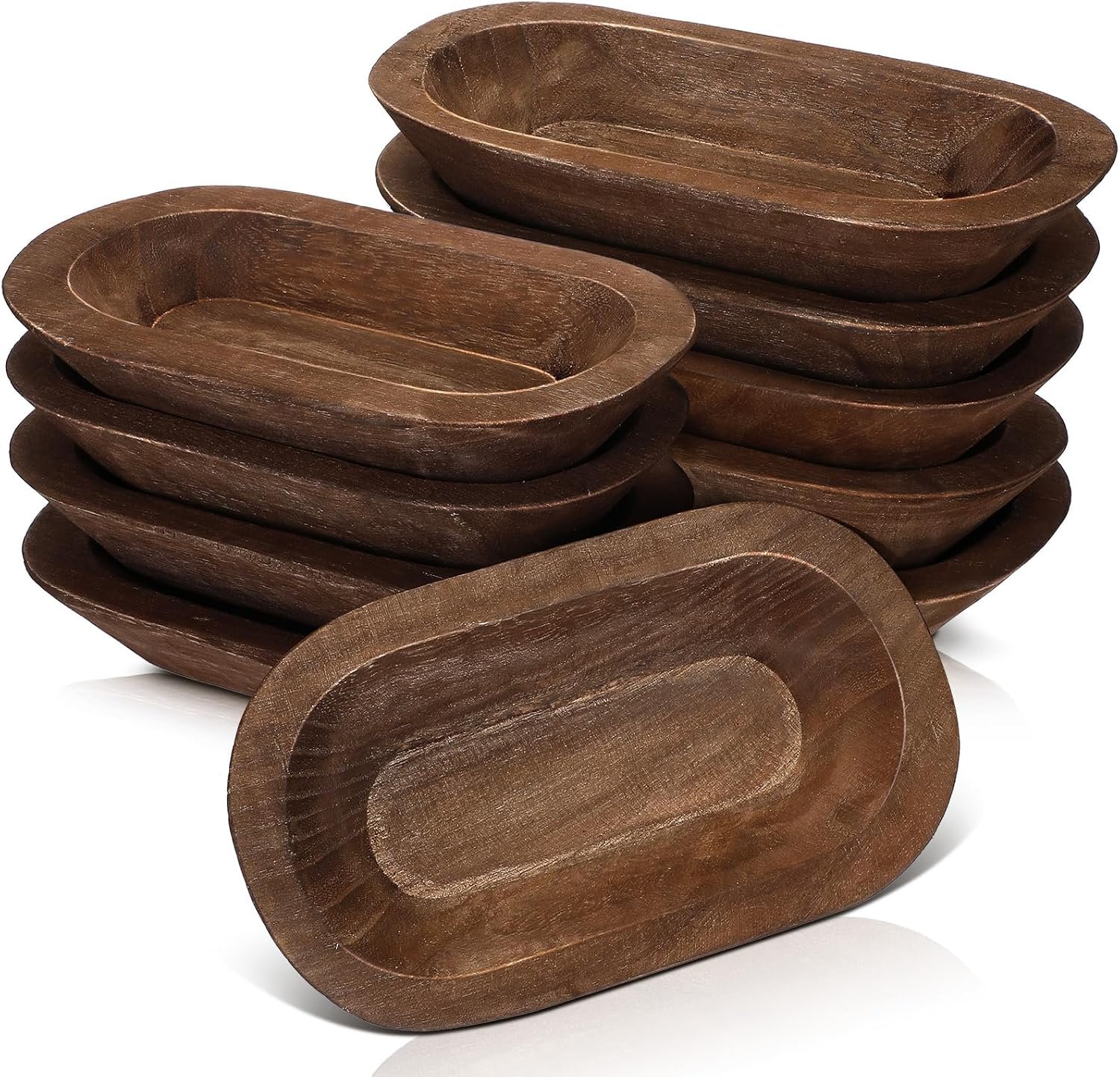 Nuogo 10 Pack 8.5 Inches Wooden Dough Bowls Bulk Rustic Bowls, Brown