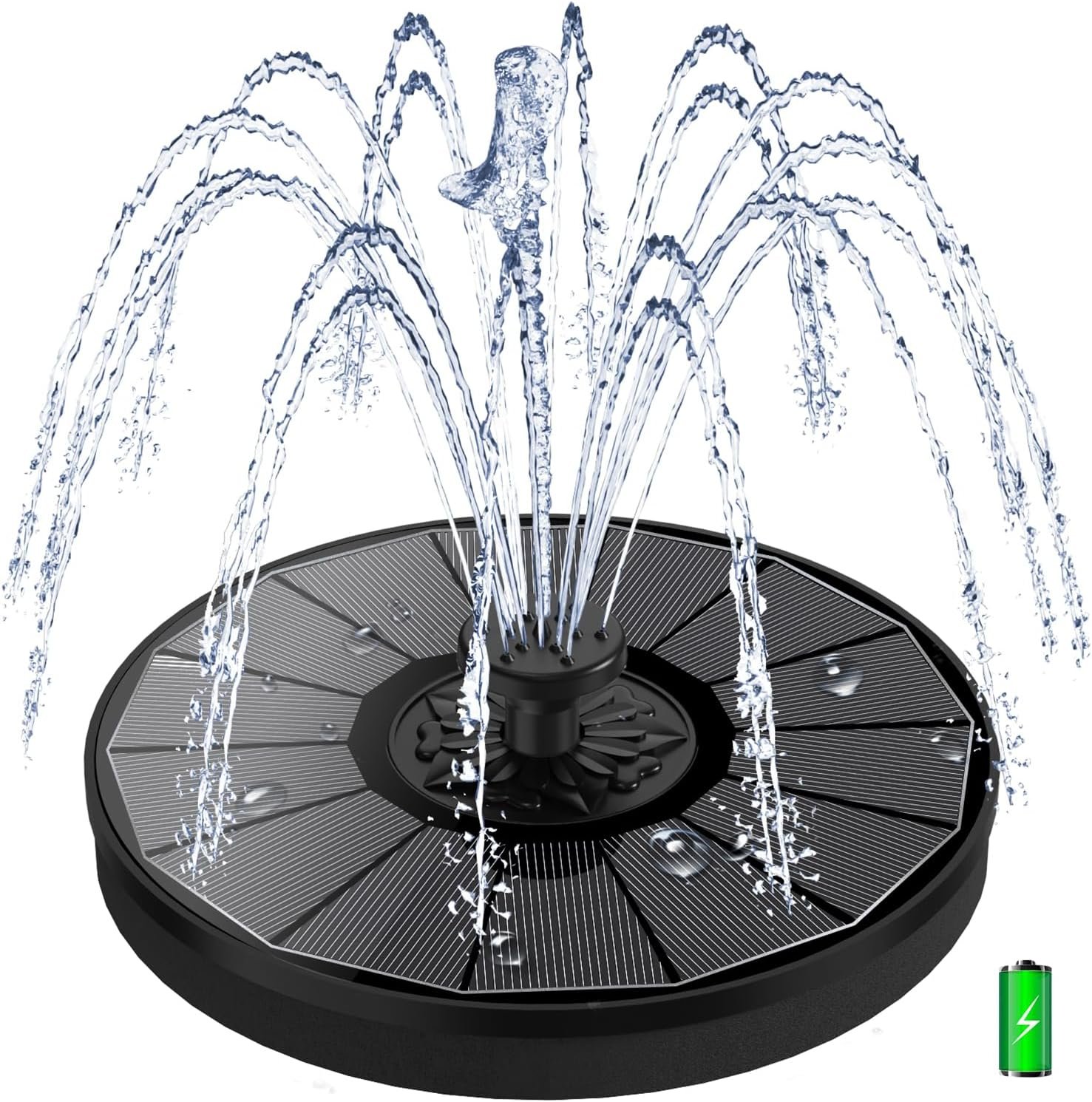 Yzert Solar Fountain with 2000 mAh Battery Backup Works in Cloudy, Glass Solar Powered Bird Bath Fountains with 7 Nozzles, 3.5 W Solar Fountain Pump for Birdbath,Garden, Outdoor, Pond