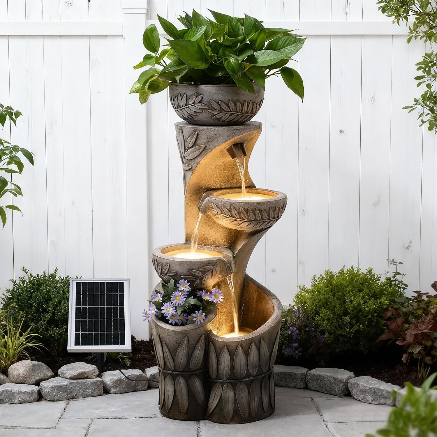 4 Tiered Solar Water Fountain Outdoor Garden Waterfall Fountains