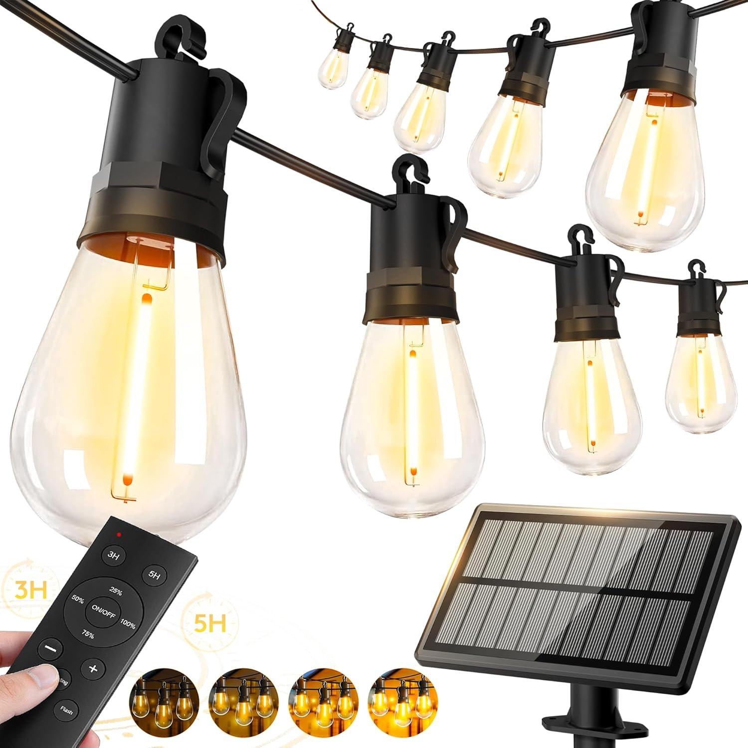 50ft Solar Powered Lights Outdoor – Waterproof String Light Outside Patio