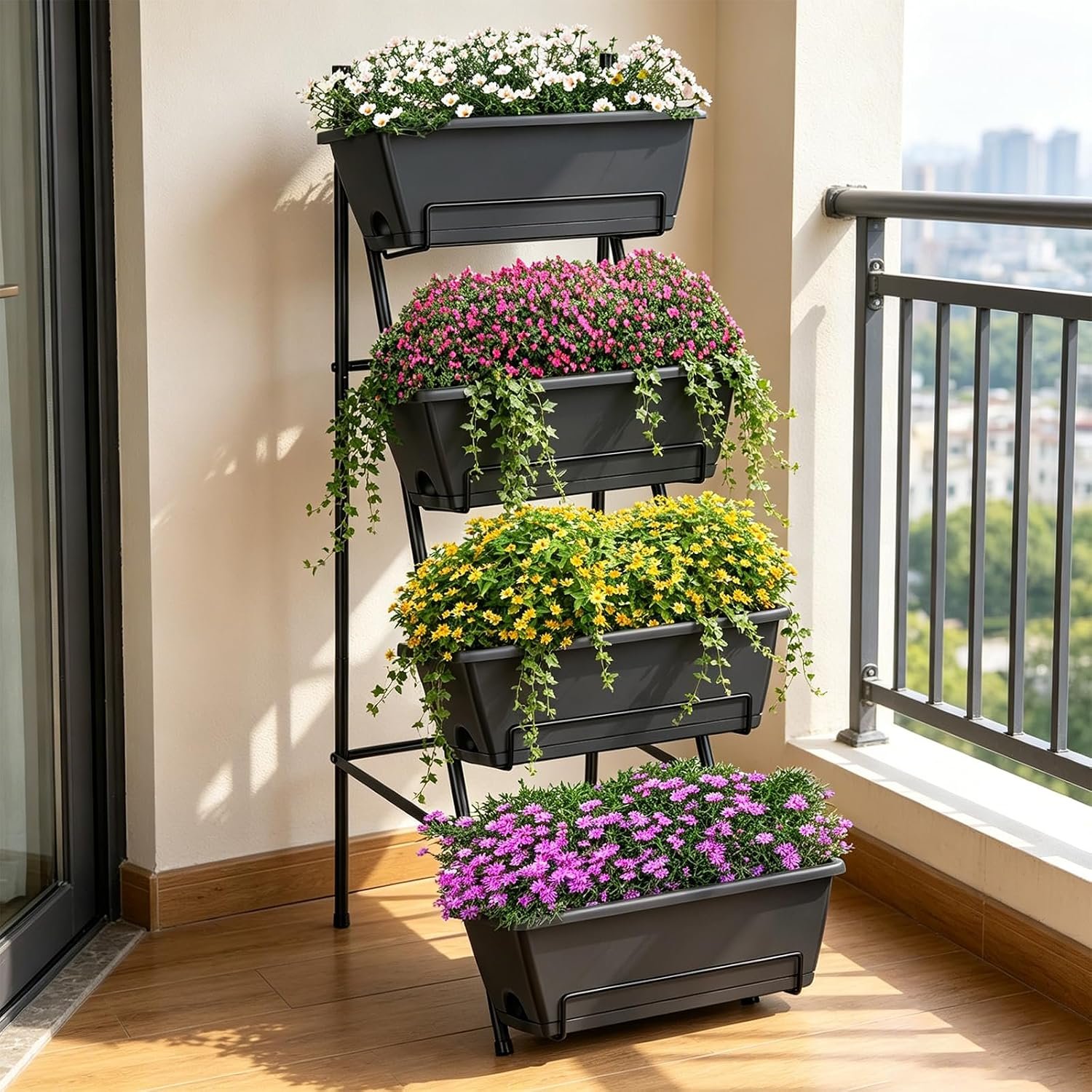 OYEAL Raised Garden Bed 4 Tier Vertical Garden Planter Indoor Outdoor Raised Planter Box with Legs Elevated Herb Garden Planters for Flowers Vegetables Plants, Grey