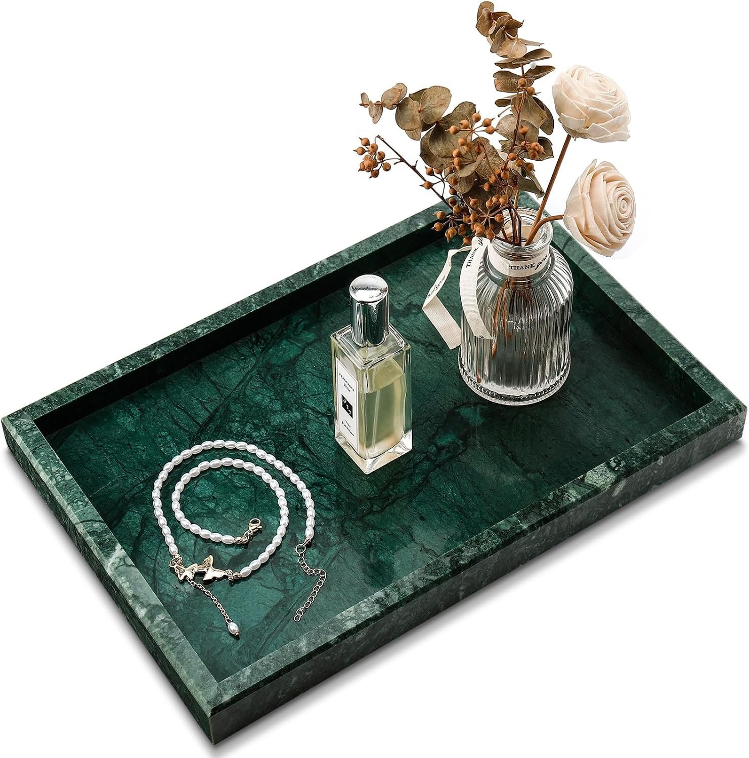 Real Natural Marble Tray for Bathroom, Vanity, Kitchen Counter & Desktop