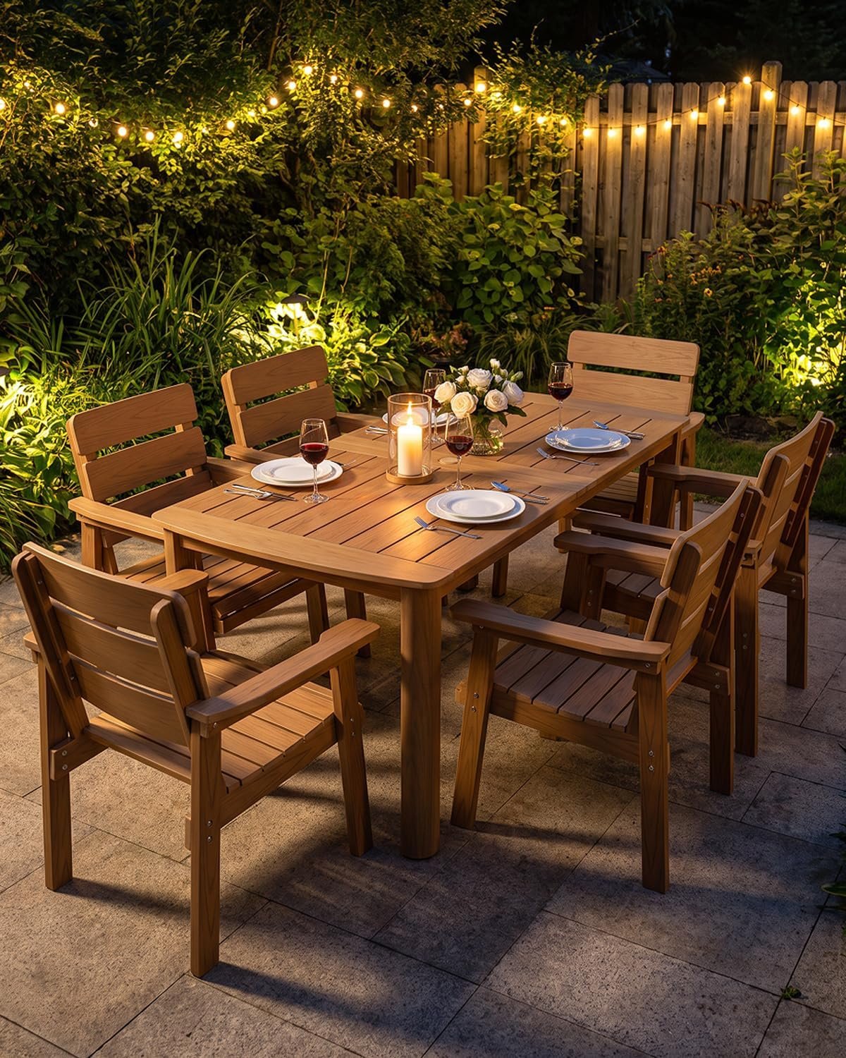 7-Piece Outdoor Dining Set, Patio Table & Chairs for 6,Teak