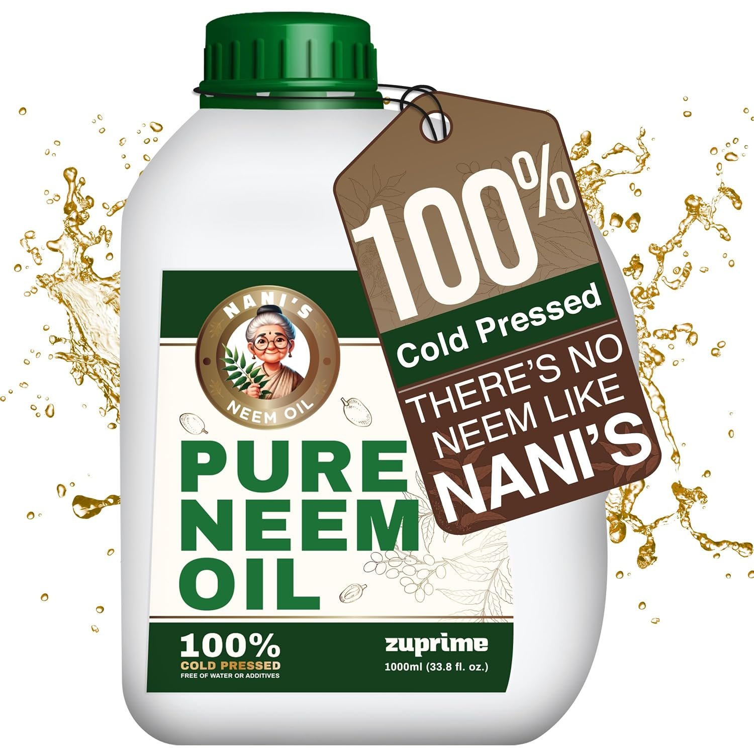 Nani’s Pure Neem Oil for Plants Concentrate – Dilute for Use as Organic Neem Oil Spray for Plants, Outdoor & Indoor Use – 100% Cold Pressed – Horticultural Enhanced Plant Health & Shine Need (34 oz)