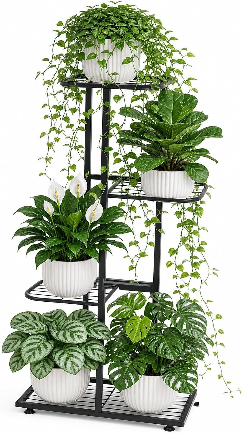 4‑Tier Tall Metal Plant Stand Corner Designed Flower Pot Holder Suitable For Indoor & Outdoor Use Ideal for balconies, patios, gardens