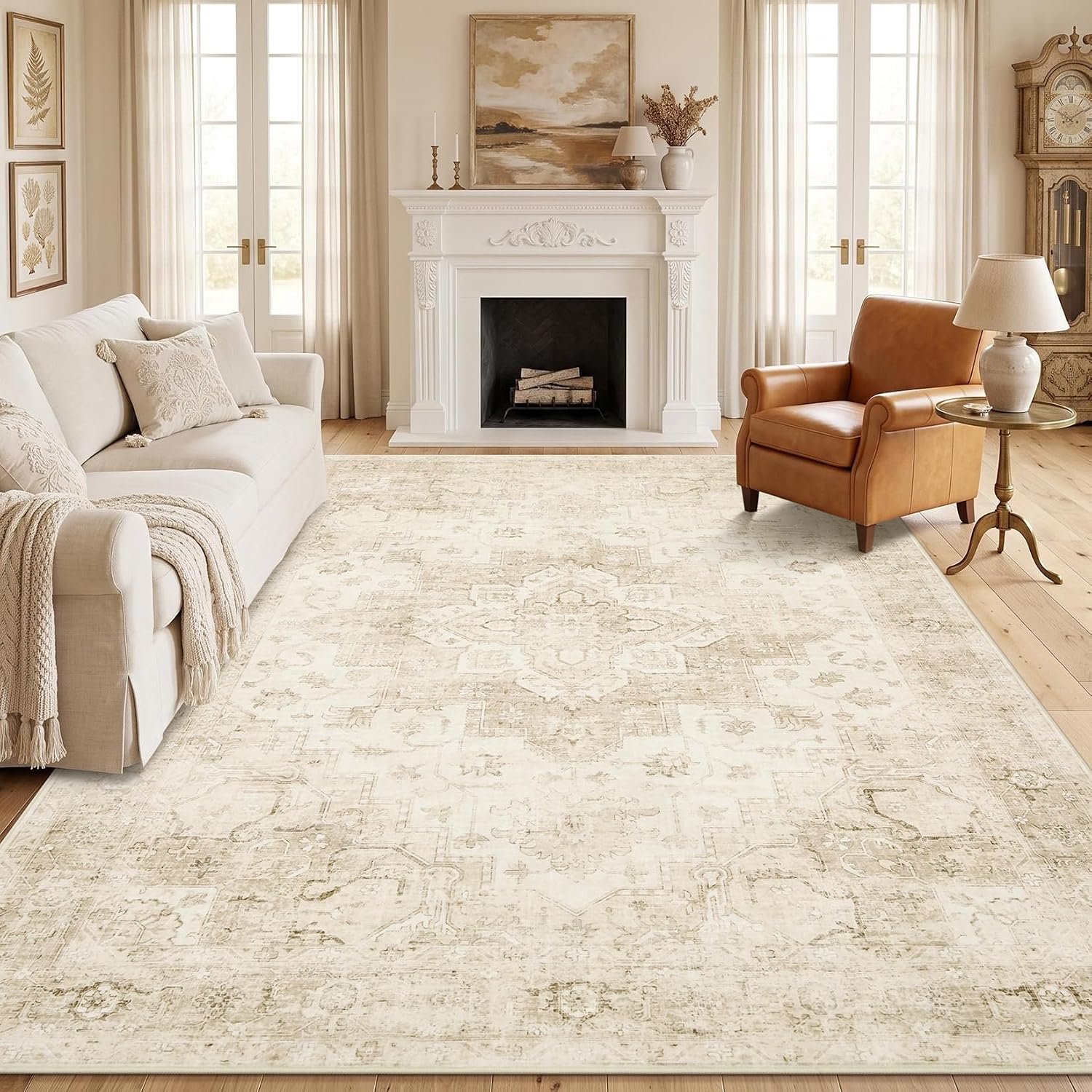 Garvee 8×10 Area Rug Vintage Boho Beige Washable Living Room Rug Non Slip