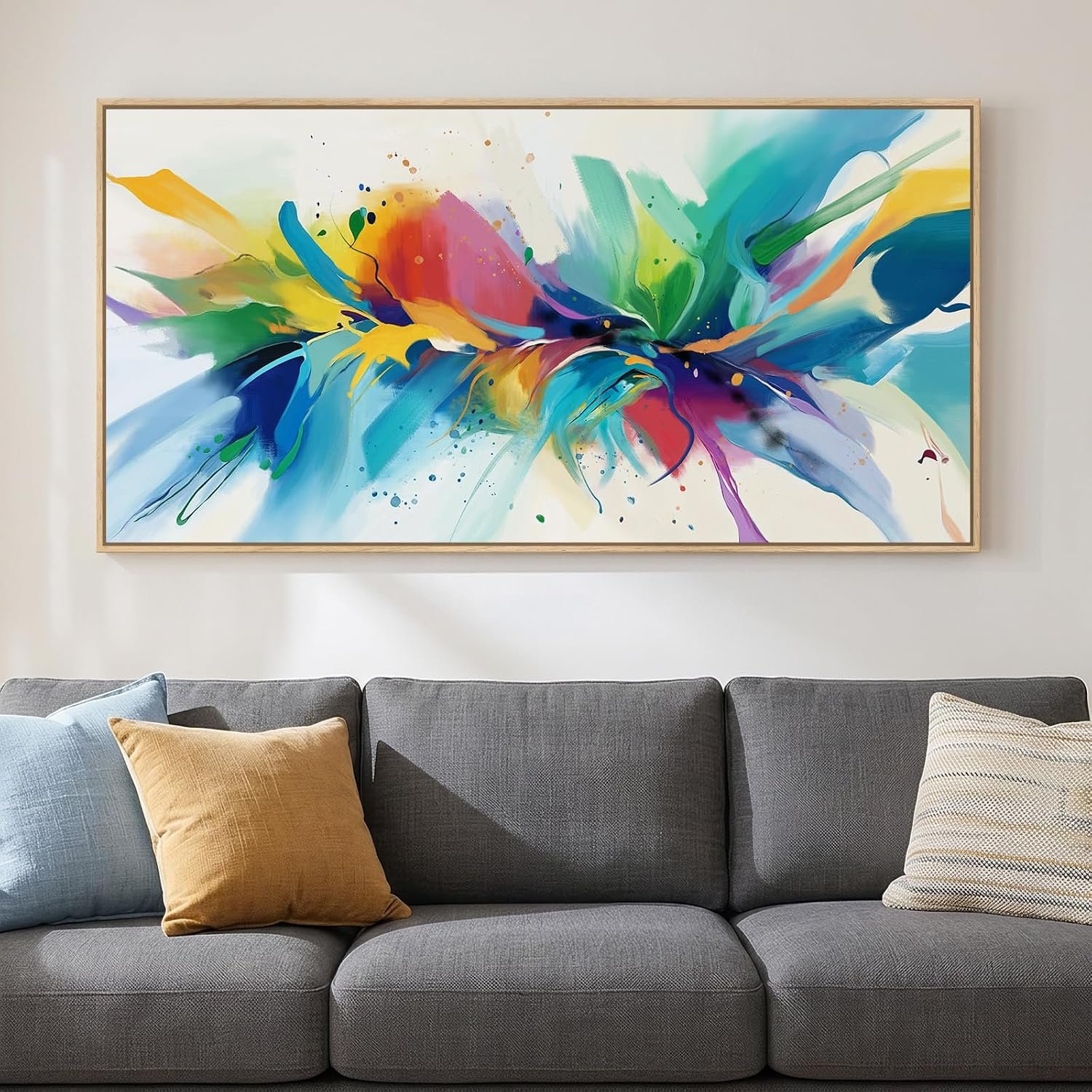 Large Framed Colorful Abstract Wall Art for Living Room, Horizontal 30×60