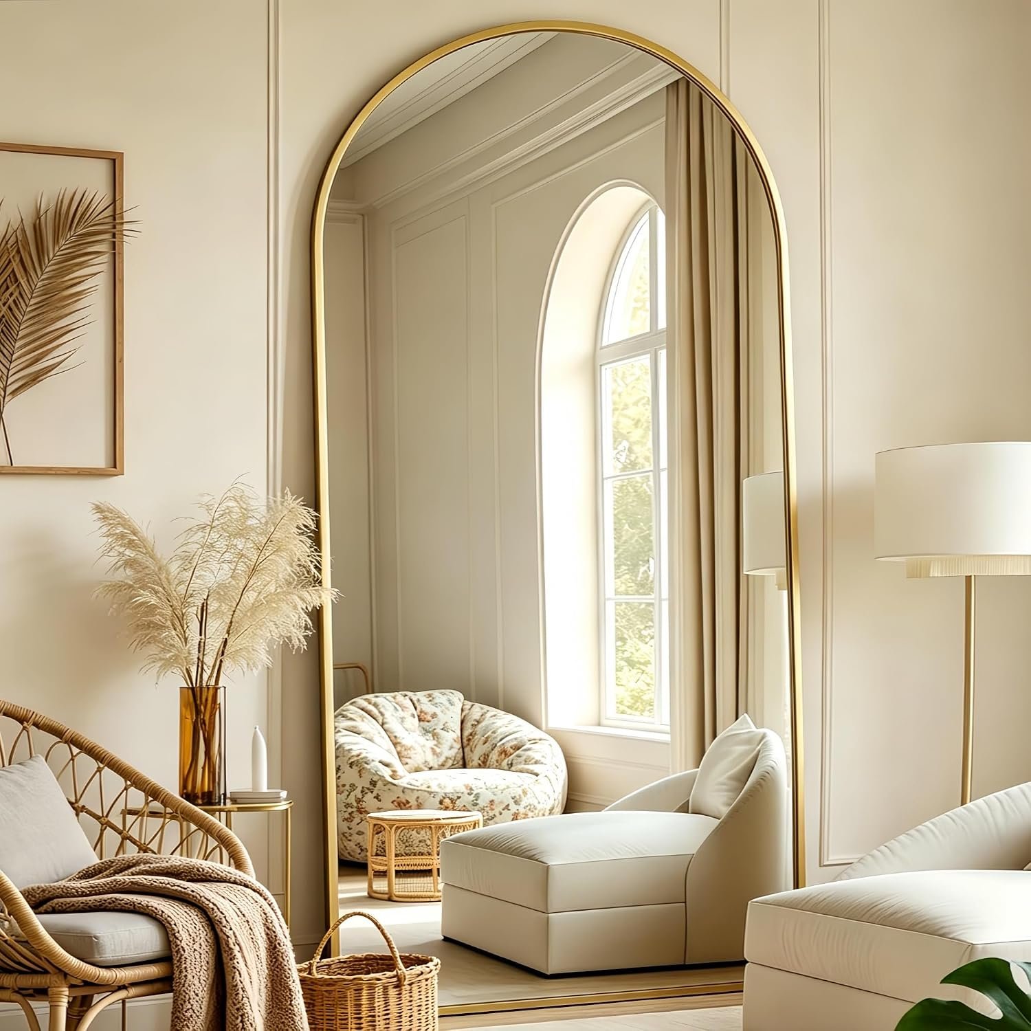 Prywot Arched Full Length Mirror, 70″x26″ Free Standing Floor Mirror, Gold