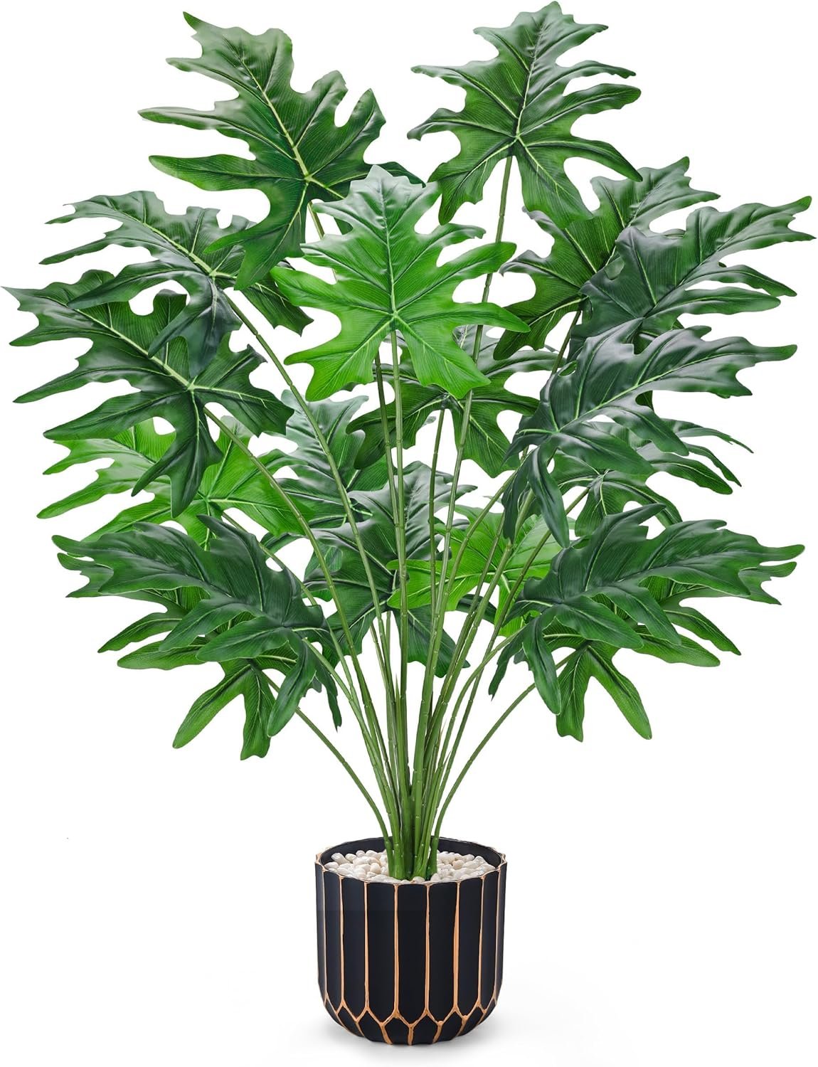 Der Rose 28″ Artificial Plants Indoor, Philodendron Plant in Black Gold Pot