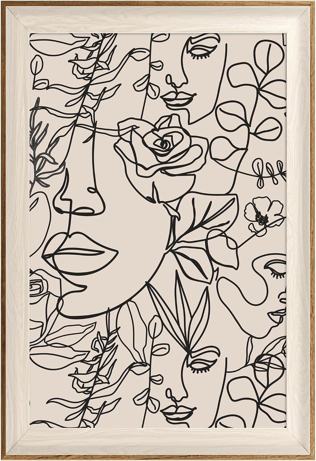 ASTRDECOR Abstract Framed Wall Art, Minimalist Boho Art Prints Women Portrait Line Art Wall Decor, Mid Century Wall Prints, Boho Wall Art Canvas, Neutral Black Beige Bedroom Decor – 16”x24”