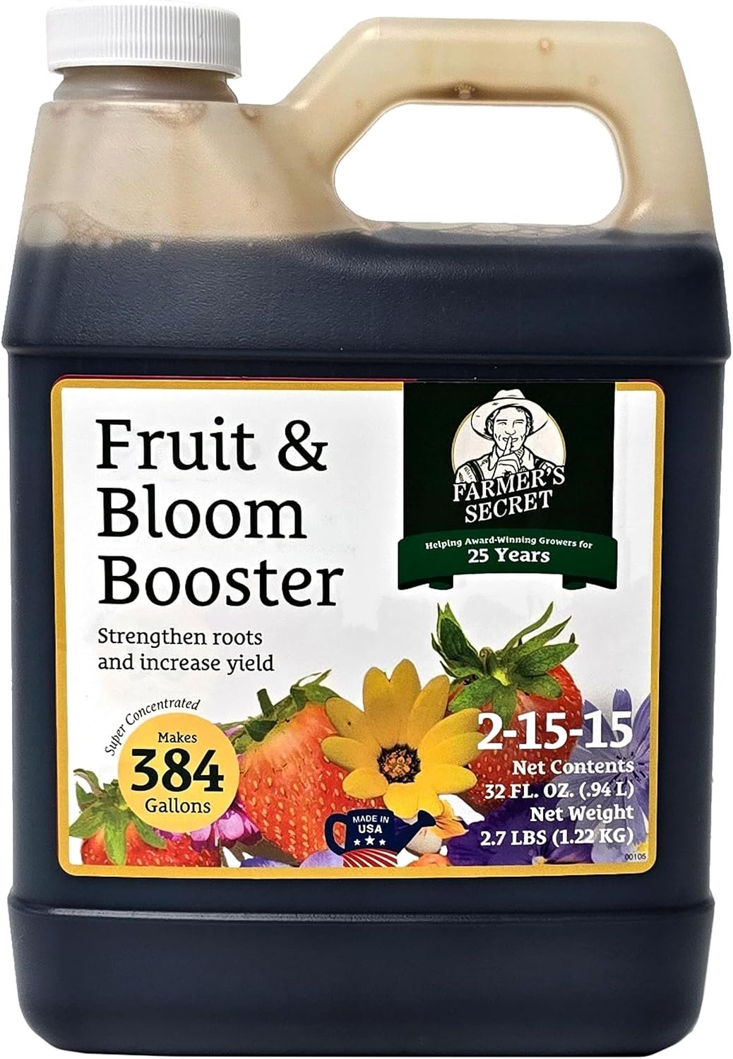 Farmer’s Secret Fruit & Bloom Booster Fertilizer – Super Concentrated – Boosts Flowering and Yield on All Varieties of Fruits, Vegetables and Flowers – Formulated for Late Summer & Early Fall (32oz)
