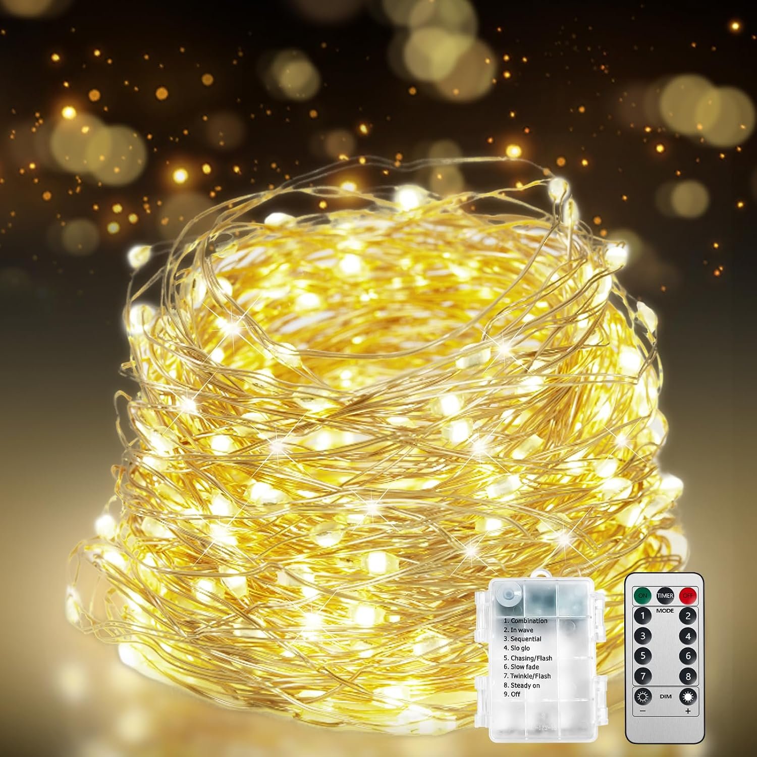 Flechllary 200 LED 67Ft Fairy Lights Battery Operated with Remote，Waterproof String Lights for Indoor & Outdoor,8 Modes Christmas Lights for Christmas Tree,Bedroom, Party,Wedding Decor