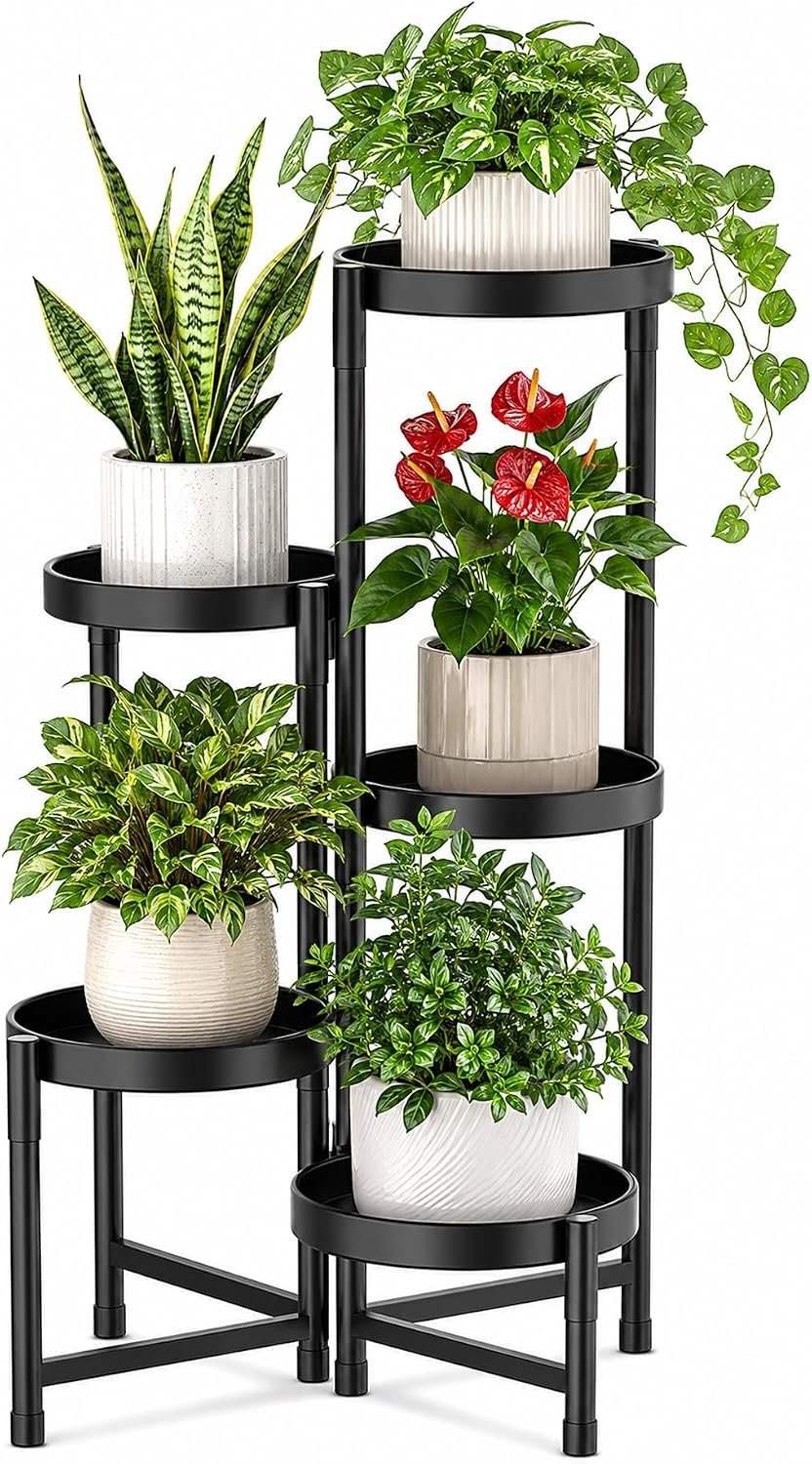 Bamworld Plant Stand Indoor Outdoor 5 Tier Corner Plant Shelf Metal Holder