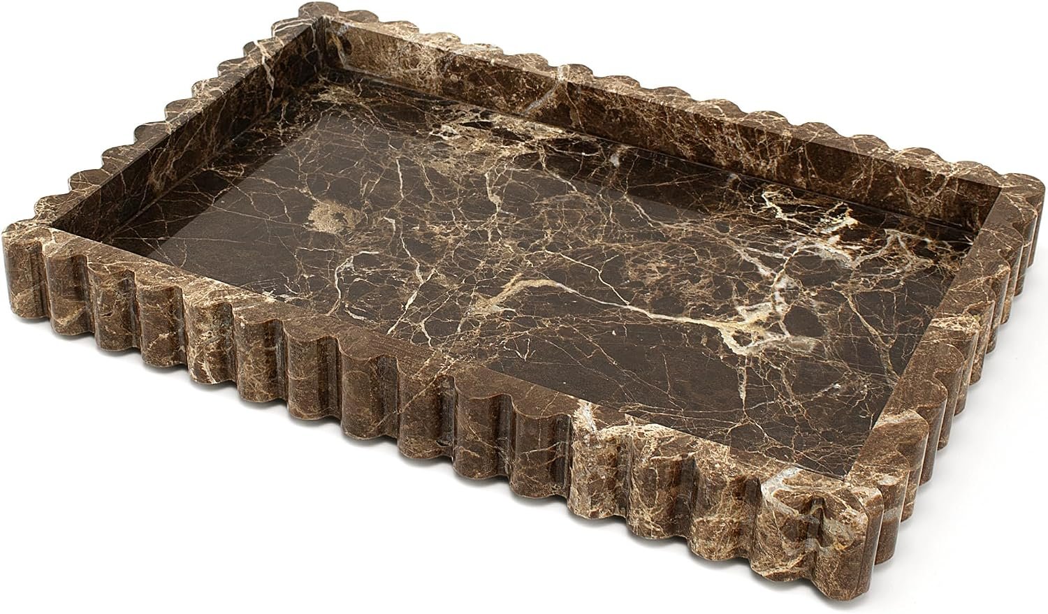 YMXYJM Natural Marble Tray for Bathroom, Dark Brown, 11.8″ x 8″