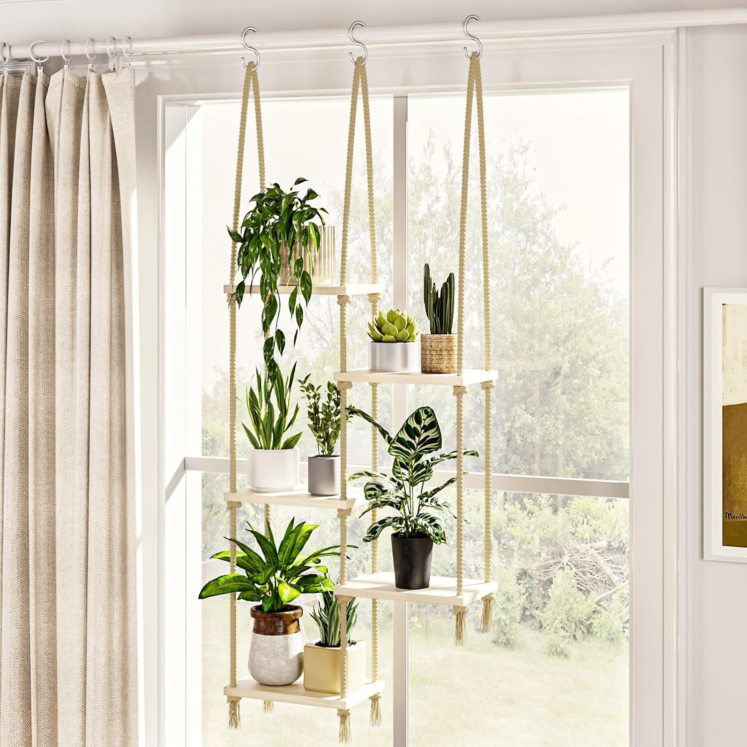 Bamworld Hanging Shelves Plant Hanger Indoor Window Plant Shelves