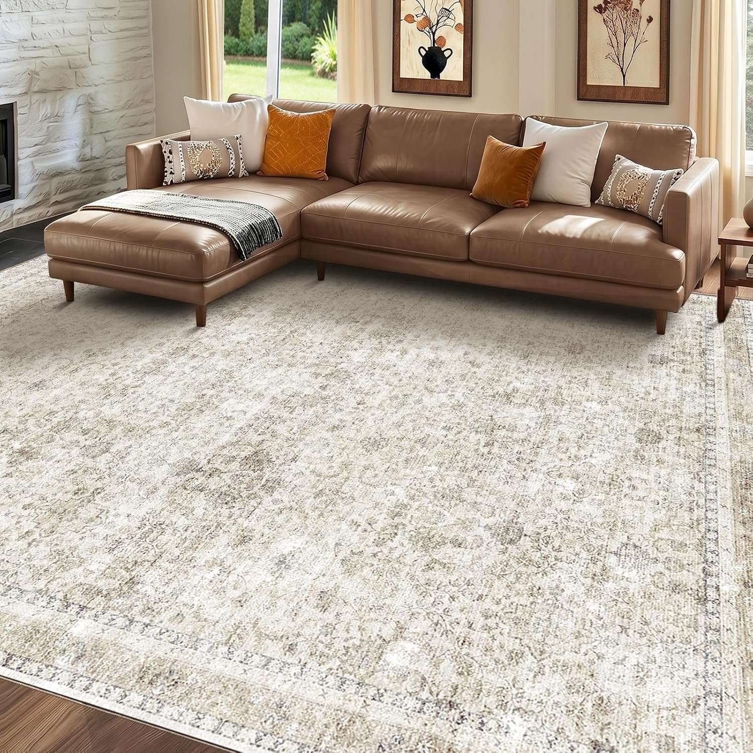 Sasttie 8×10 Area Rugs, Ultra-Soft Washable Rug for Living Room, Beige
