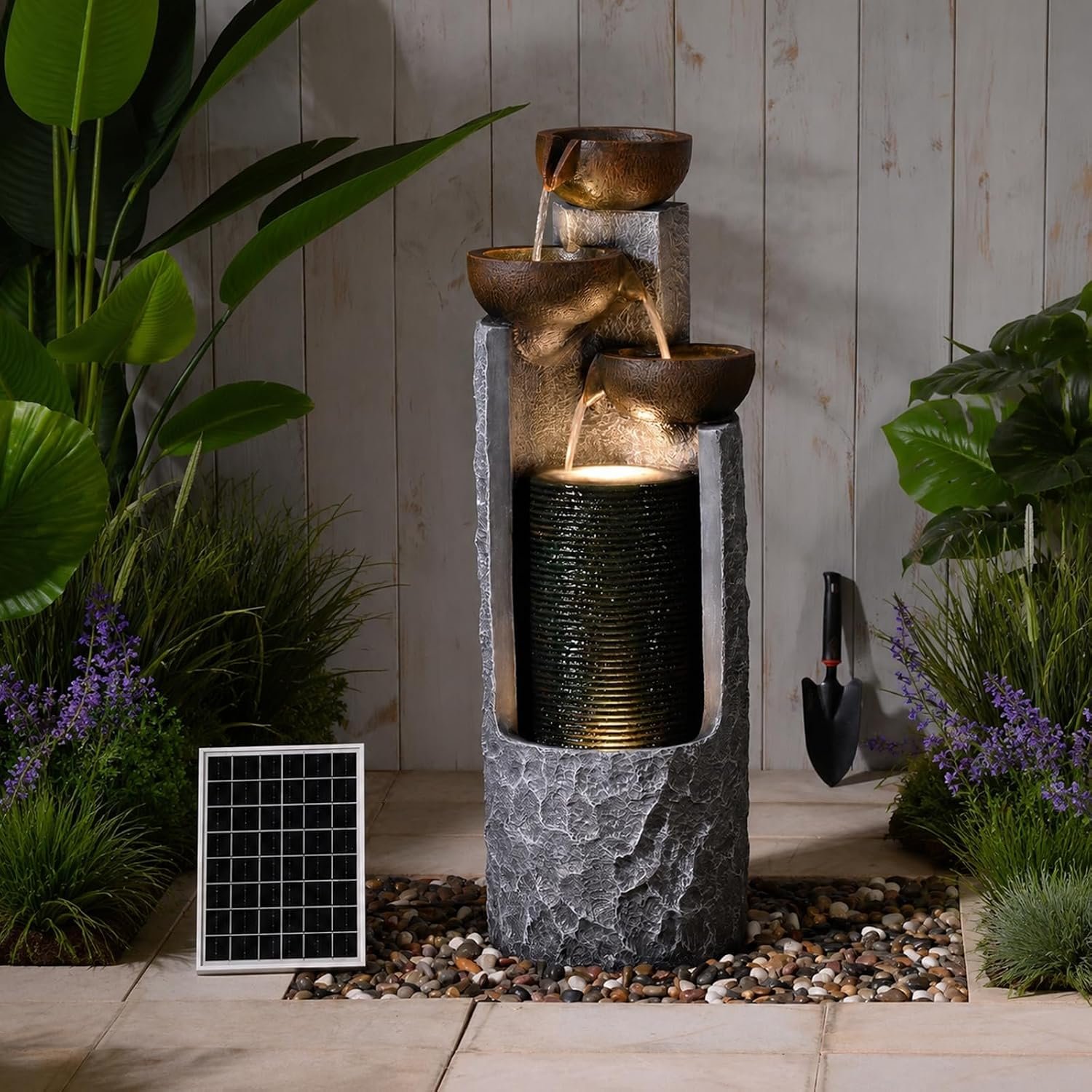 37.8″ Tall Solar Powered Water Fountain Outdoor Waterfall