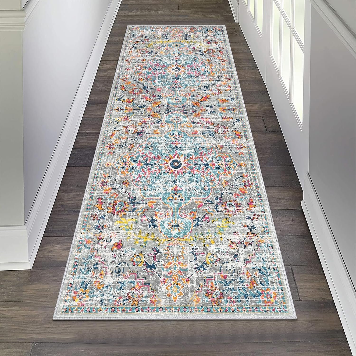 Pauwer Hallway Runner Rug 2×6, Washable Non Slip Kitchen Runner, Grey Multi