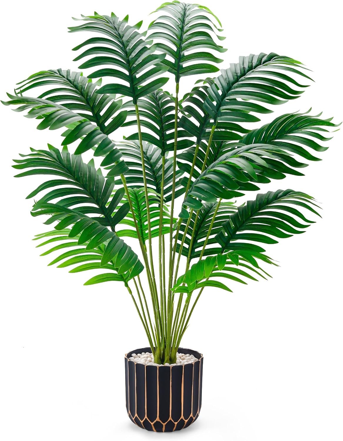 Der Rose 28″ Fake Palm Tree in Black Gold Pot for Living Room Decor