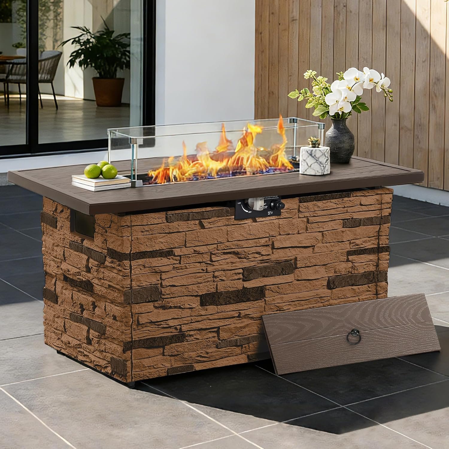 PIZZELLO 43 Inch Outdoor Firepit Table 50,000 BTU Propane Gas Fire Pit