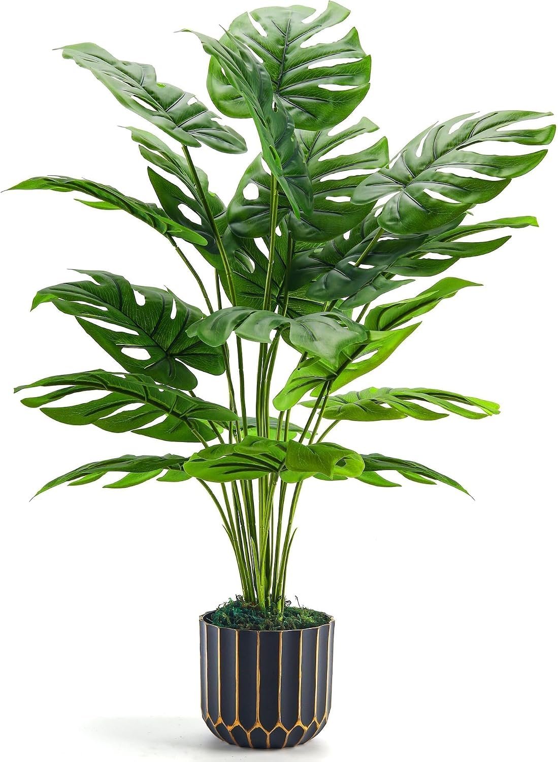 Der Rose 28″ Fake Plants, Monstera Plant in Black Gold Pot for Home Decor