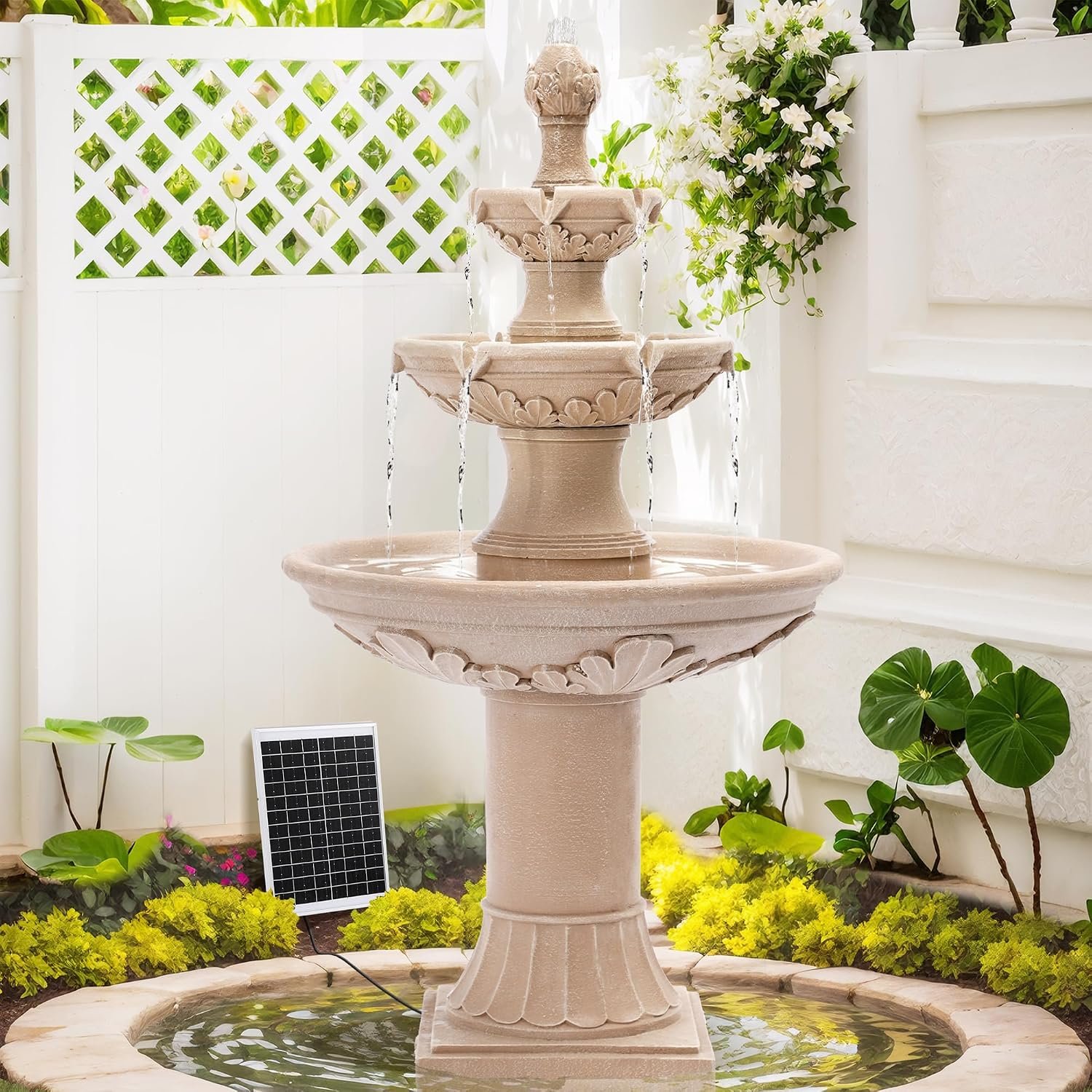 MAGIC UNION 48.4″ Outdoor Solar Water Fountain,Italian Roman Style,Natural