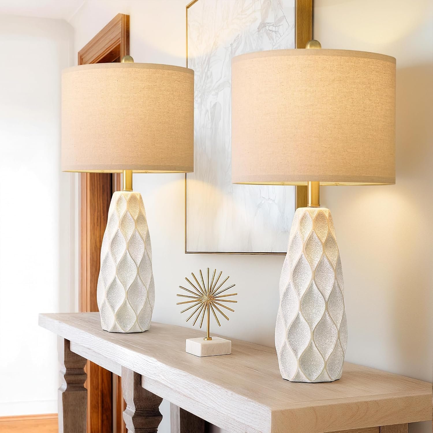 27.5″ Ceramic Table Lamps for Living Room Bedroom Lamps Set of 2 Modern