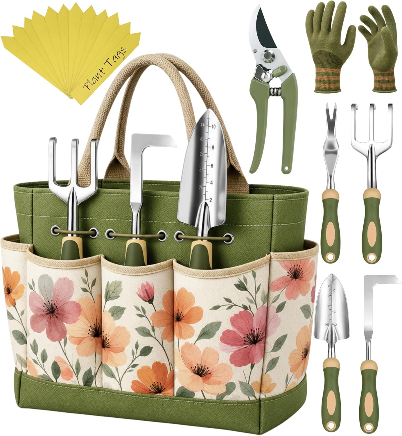 Heavy Duty Gardening Tools – Gardening Gifts for Women, Men, Mom, Dad – Durable, Ergonomic Garden Tools Set (Floral)