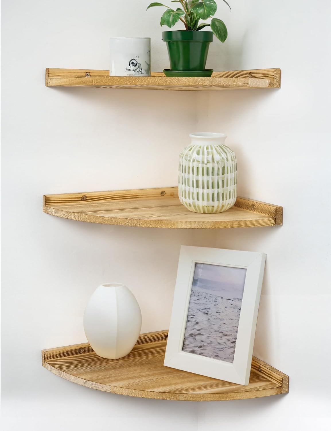 Corner Wall Shelves, Rustic Wood Floating Shelf with Cord Hole