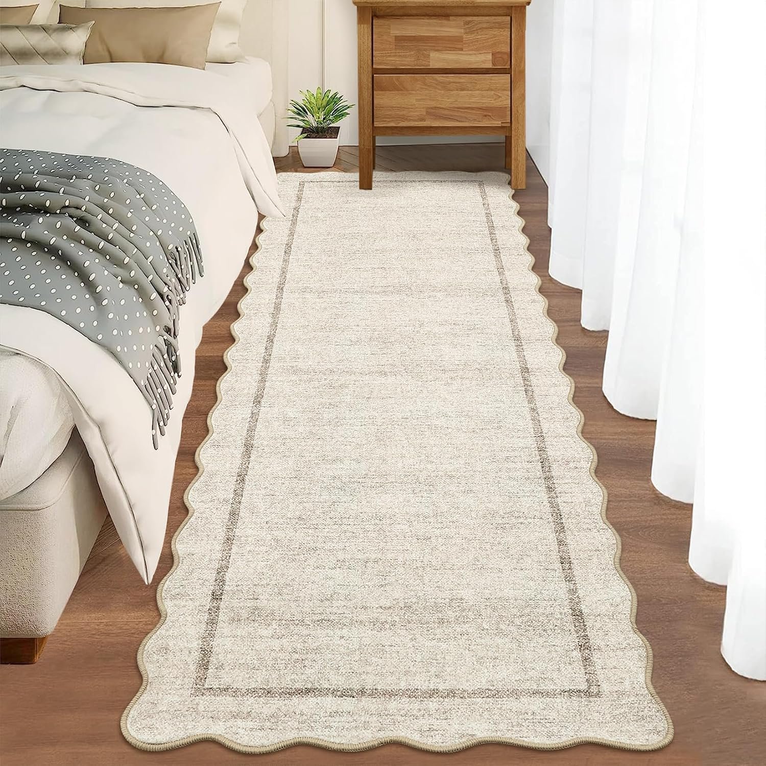 GarveeHome Scalloped Washable Kitchen Runner Rug 2×8 Non Slip Beige
