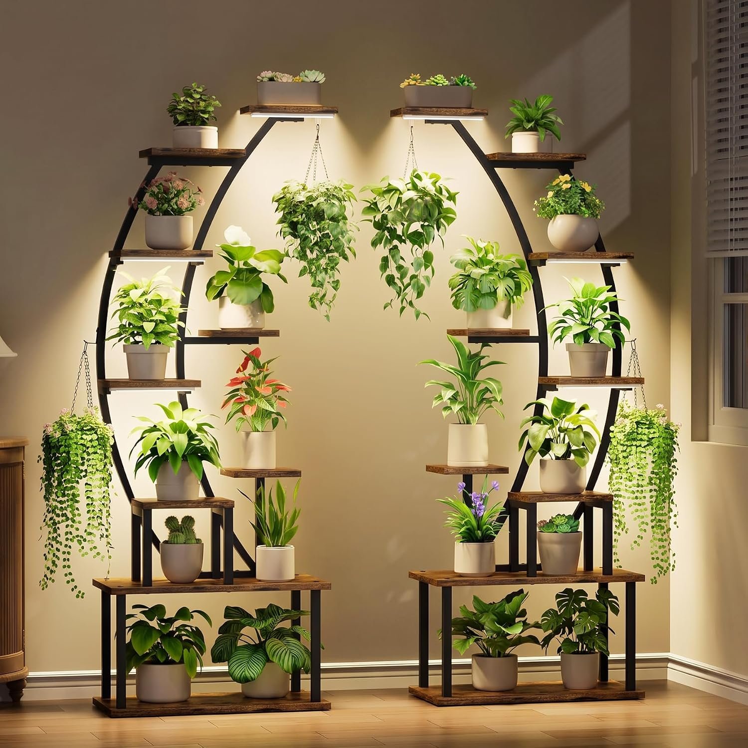 2 Pack Plant Stand Indoor with Grow Lights, 9 Tier Large Tall Plant Shelf