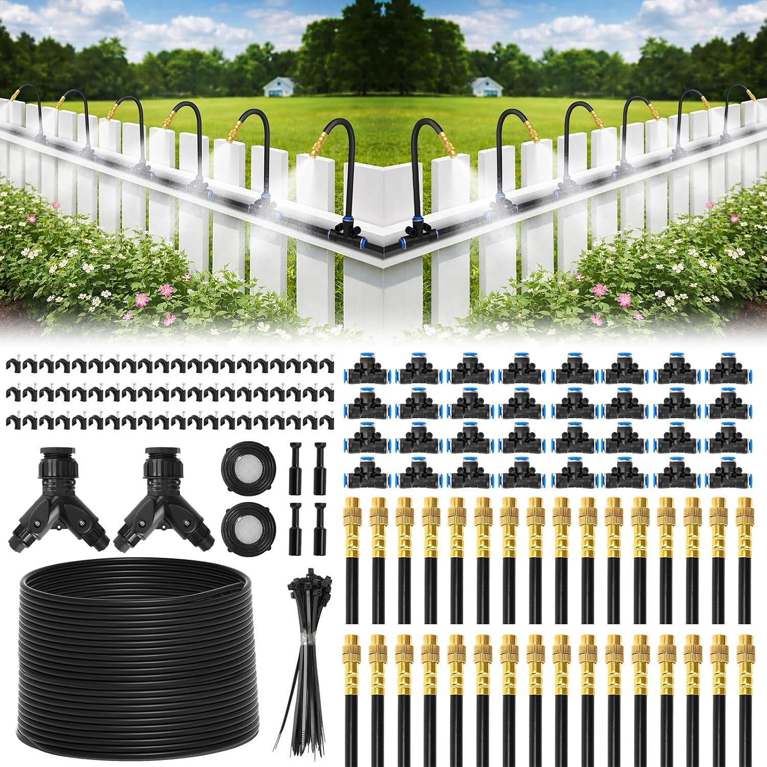 Bluepro 200FT Drip Irrigation System with 360° Adjustable Copper Nozzles