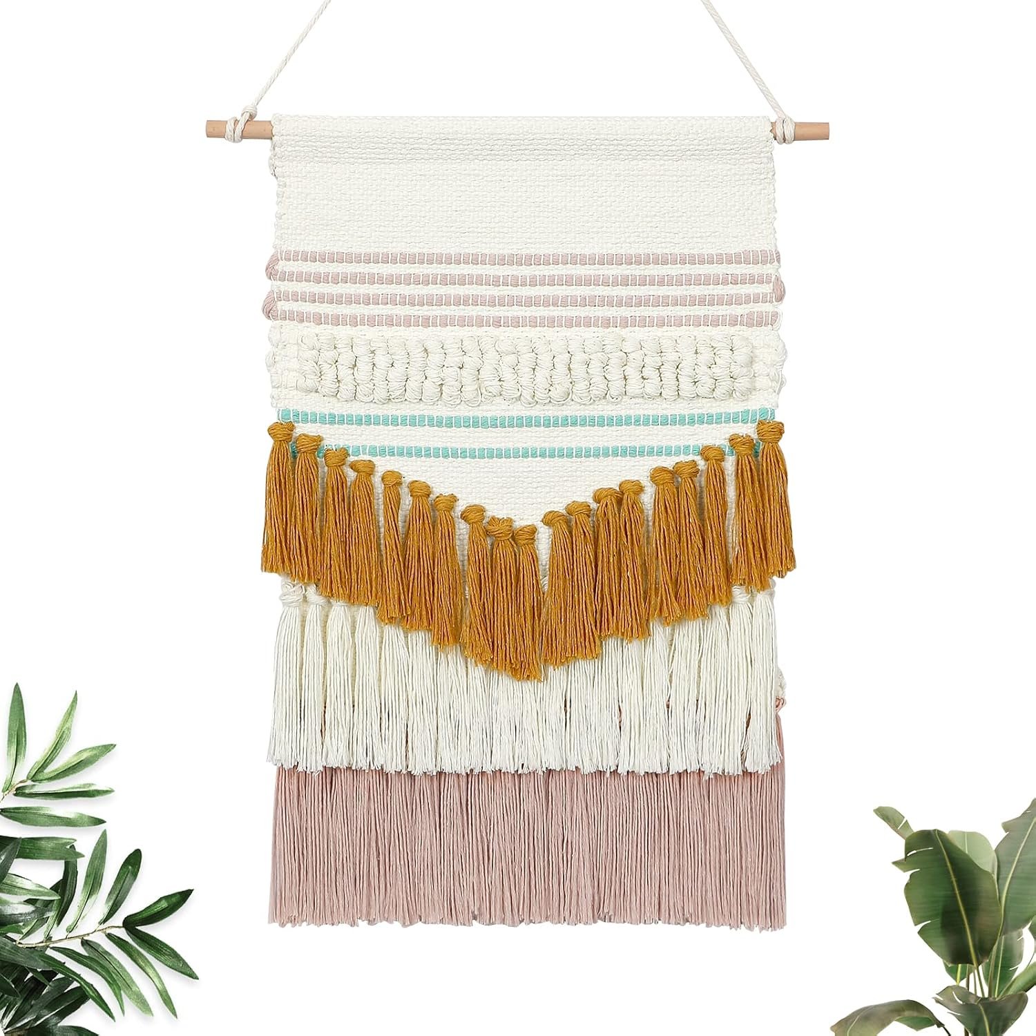 Macrame Wall Hanging Woven Tufted Colorful Geometry Tapestry with Tassel