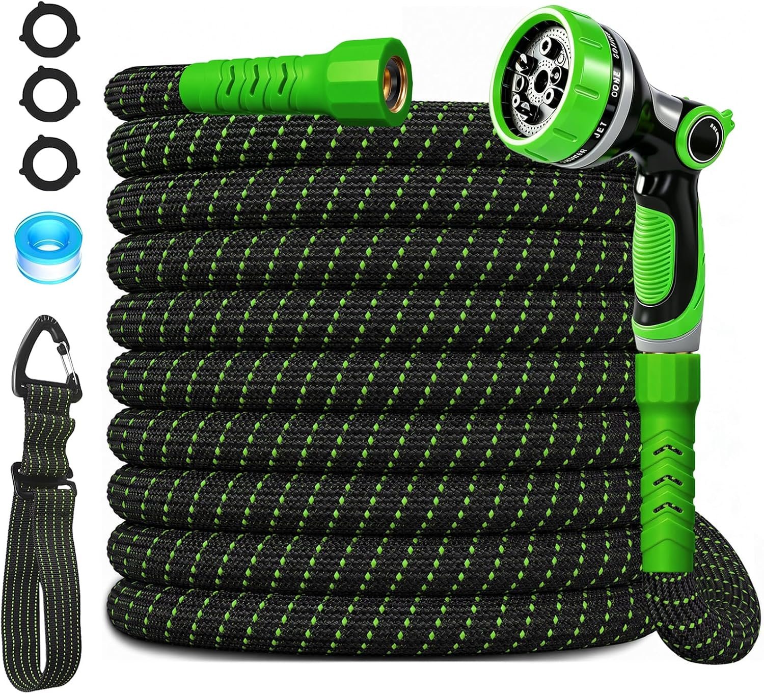 Garden Hose, 25Ft Ultra Flexible Water Hose, with 10 Function Sprayer,Ultra-Lightweight,Leak-Proof,Non-Slip Swivel Handles, Non-Expand,Non-Kink Hoses for Yard, Lawn,Outdoor(GreenBlack,25Ft)