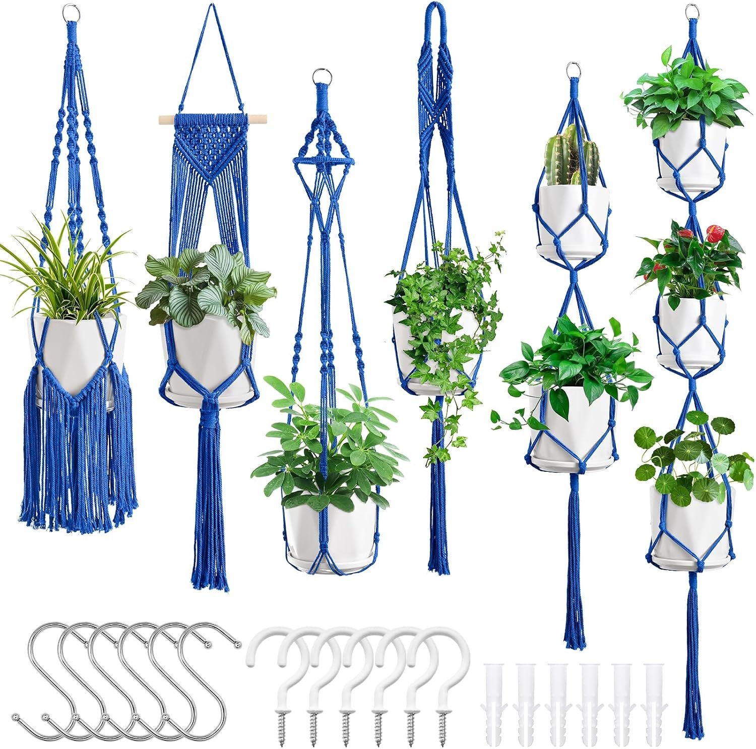 SFENNGPET Macrame Plant Hangers, 6Pack Hanging Planters for Indoor Plants